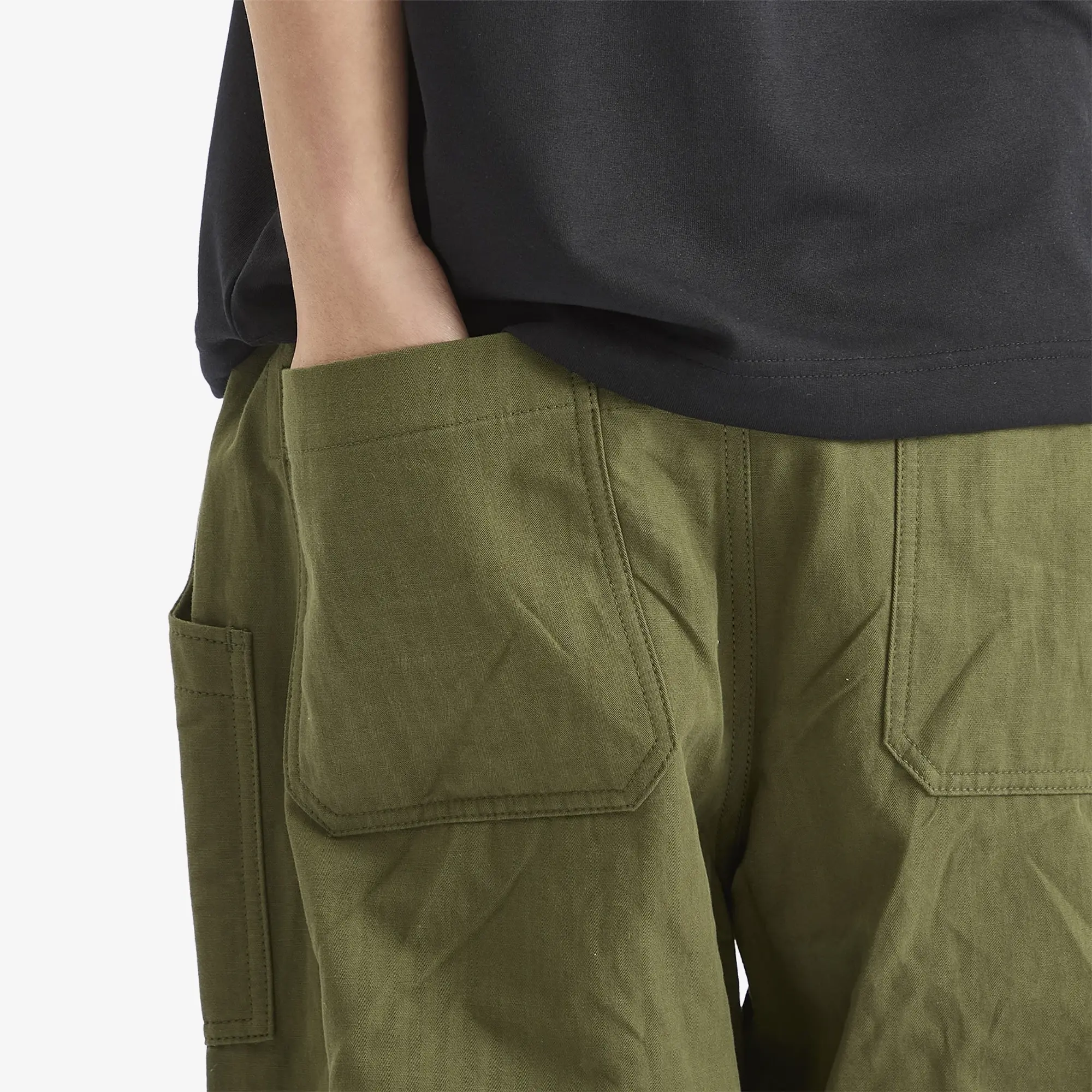Comme des Garçons Homme Men's Cotton Linen Herringbone Trousers Khaki