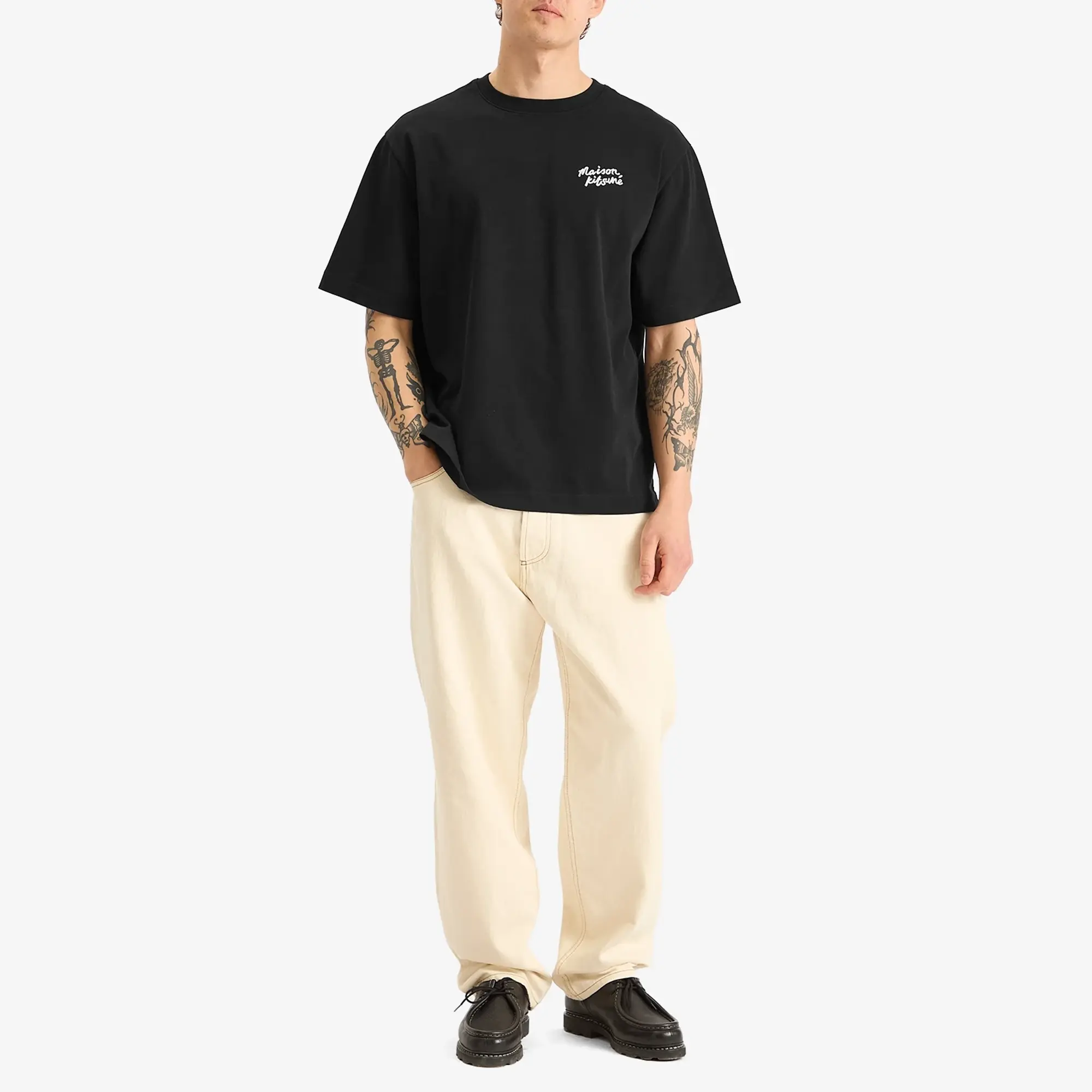 Maison Kitsune Handwriting Embroidery Oversize T-Shirt Black/White