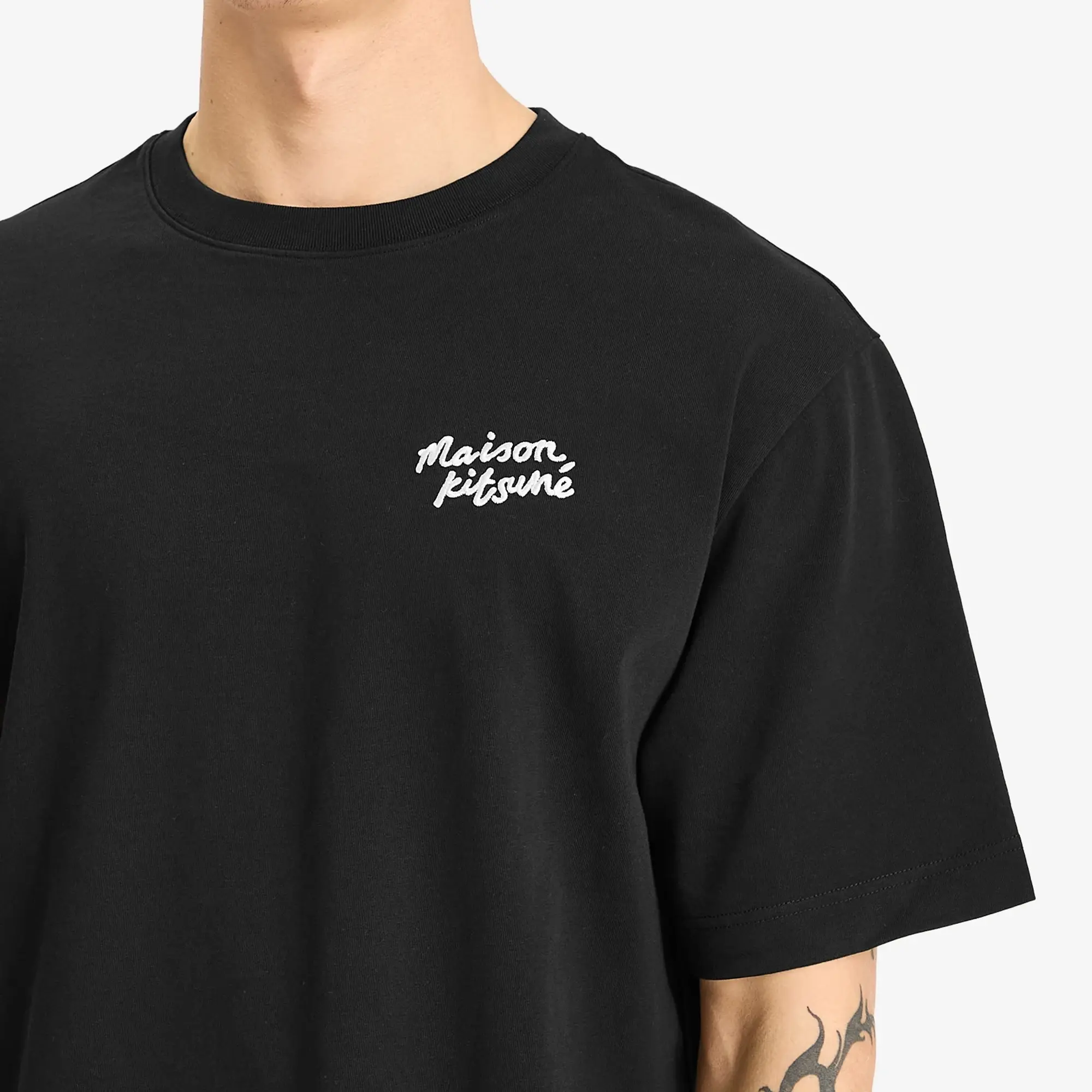 Maison Kitsune Handwriting Embroidery Oversize T-Shirt Black/White