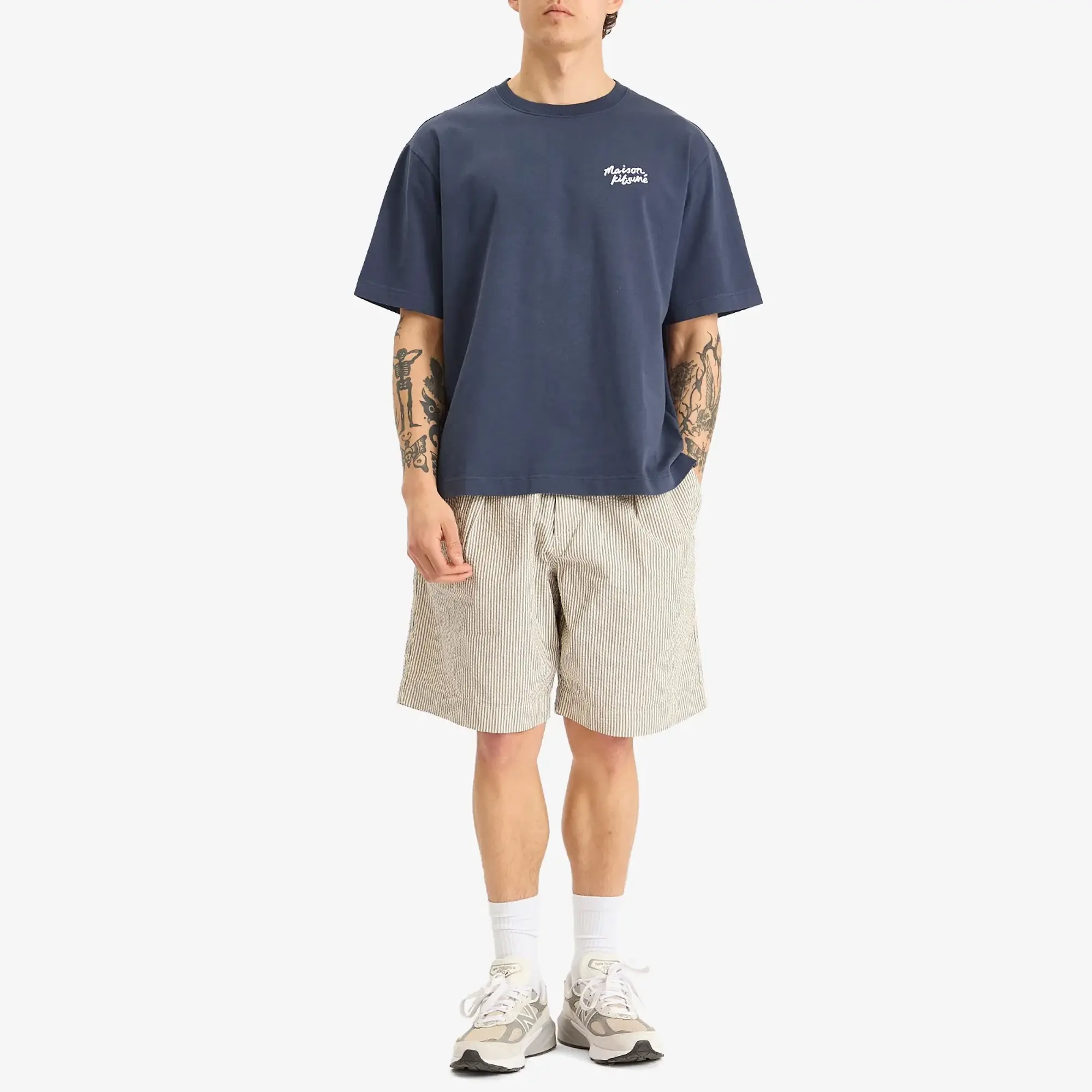 Maison Kitsune Handwriting Embroidery Oversize T-Shirt Ink Blue