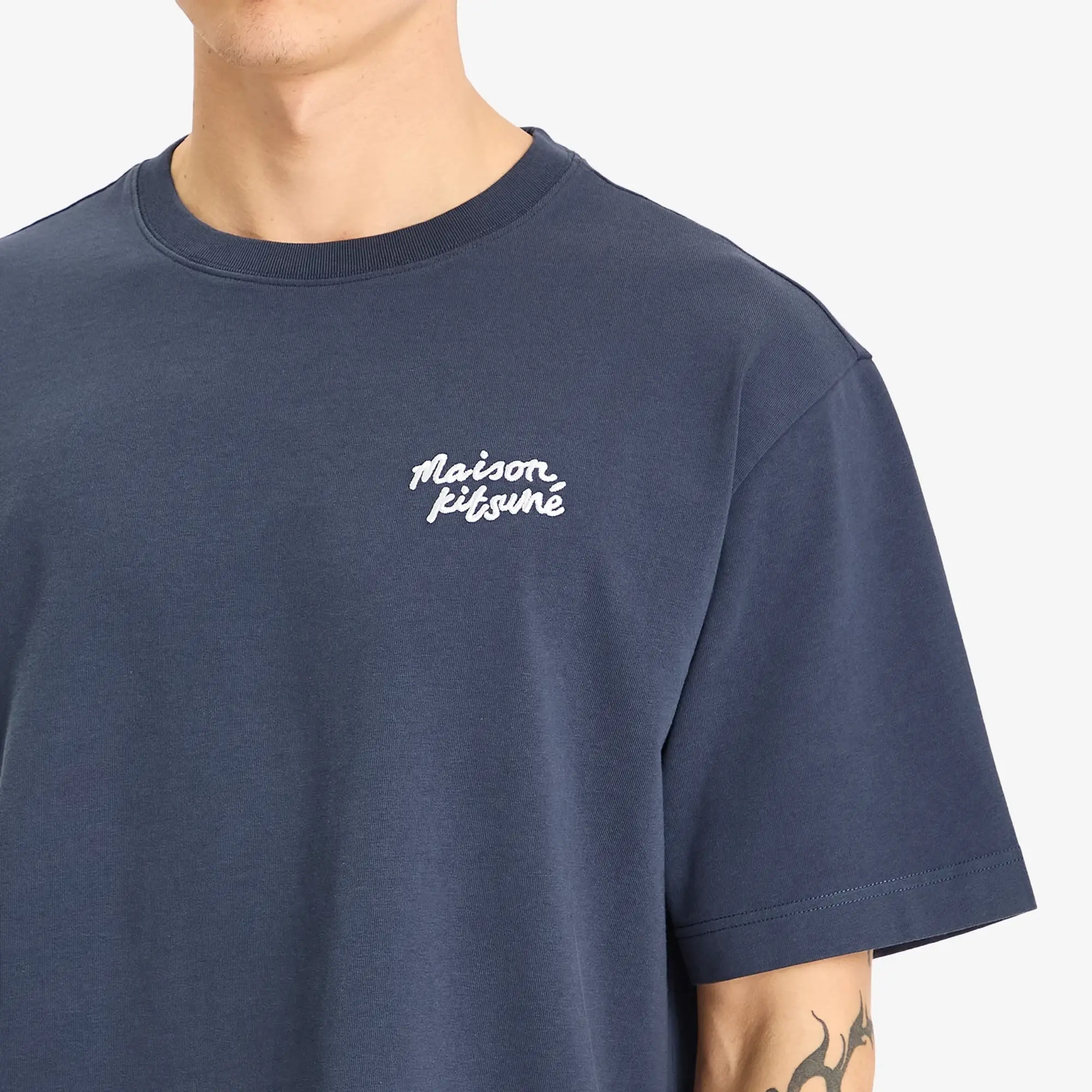 Maison Kitsune Handwriting Embroidery Oversize T-Shirt Ink Blue