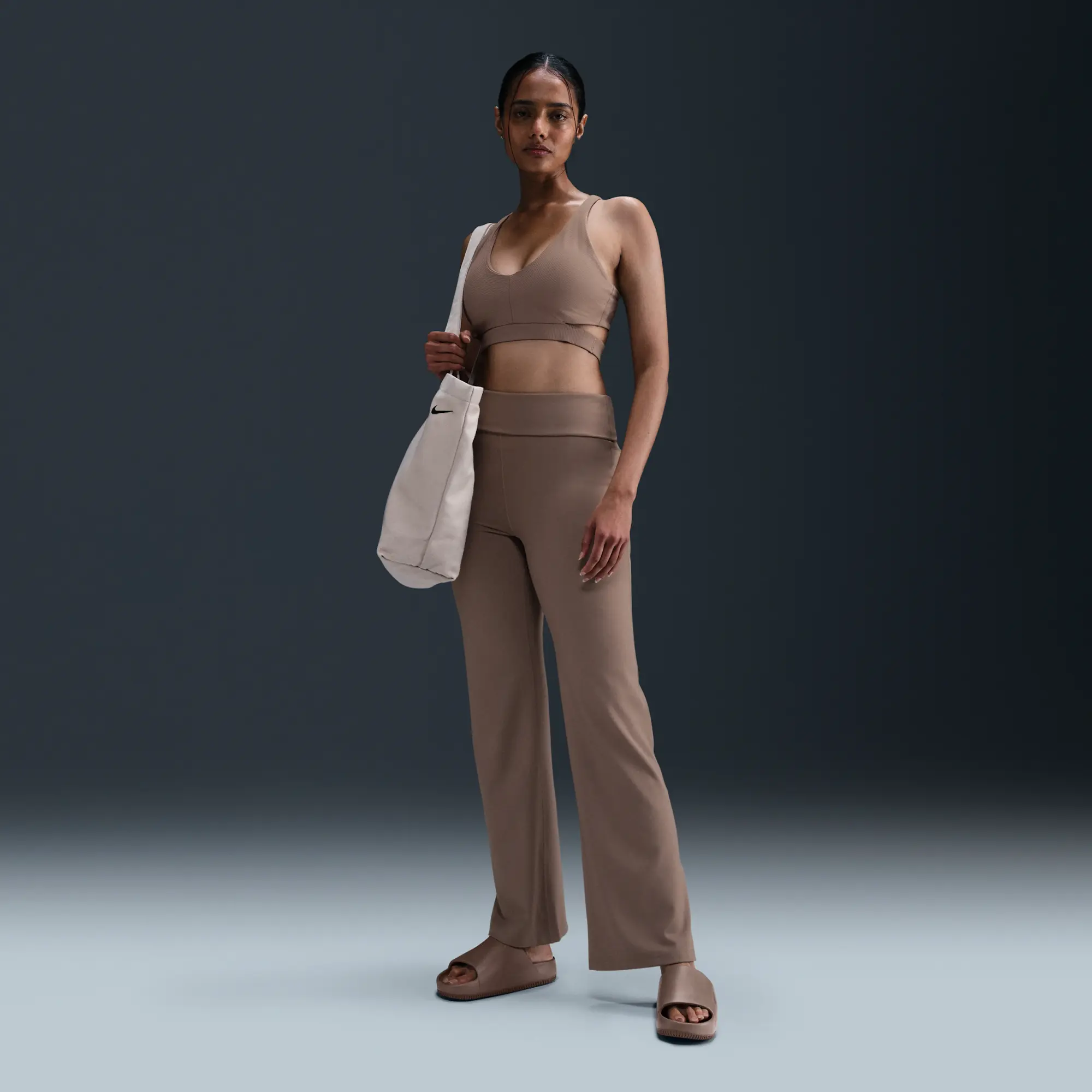 Nike One Training Dri-Fit High Waisted Foldover Leggings In Brown