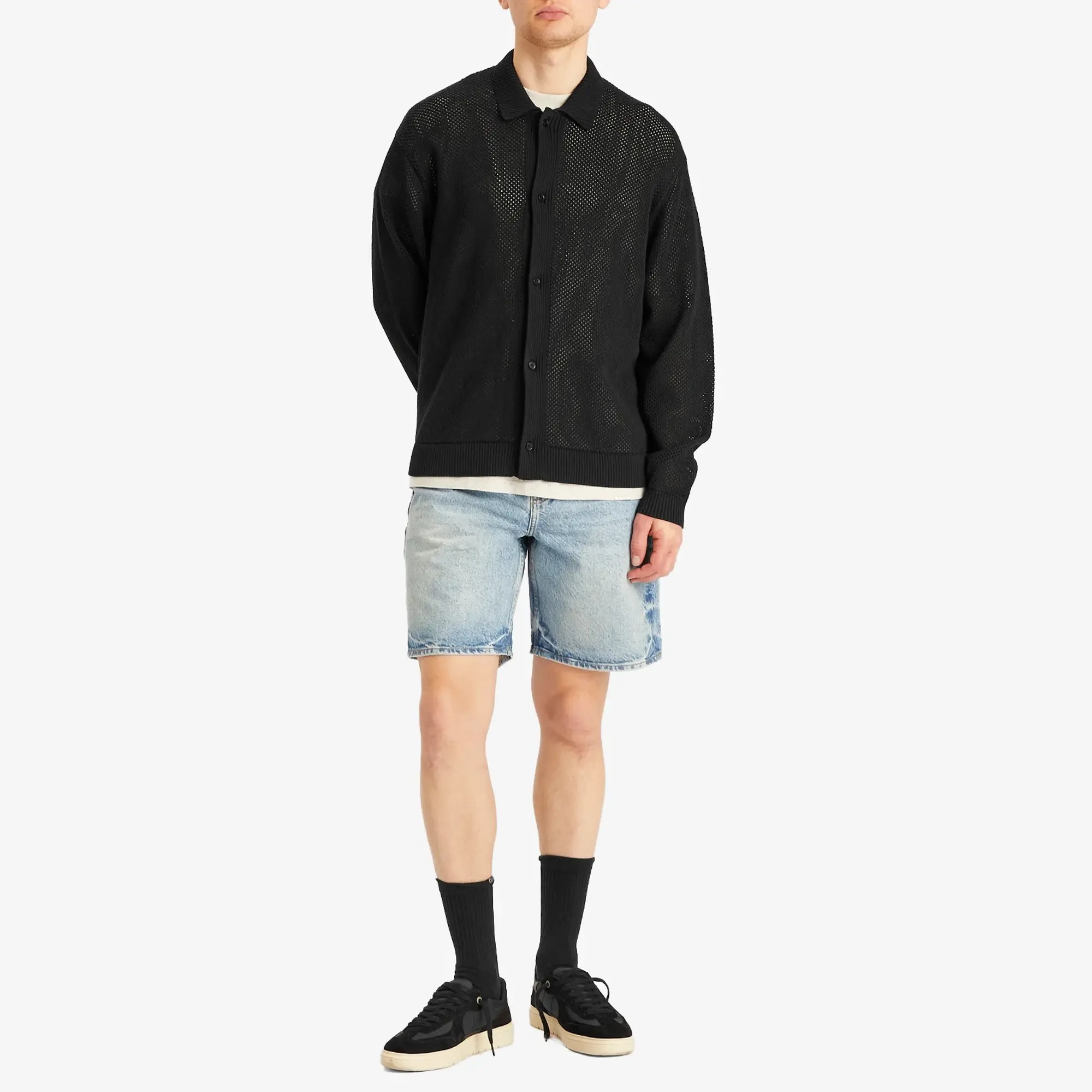 Represent Men's Long Sleeve Mesh Knit Shirt Jet Black