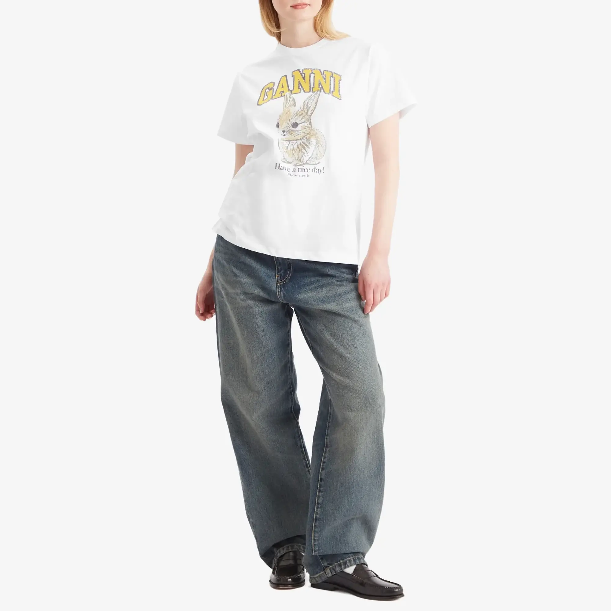 GANNI Women's Basic Jersey Baby Bun Relaxed T-Shirt Bright White
