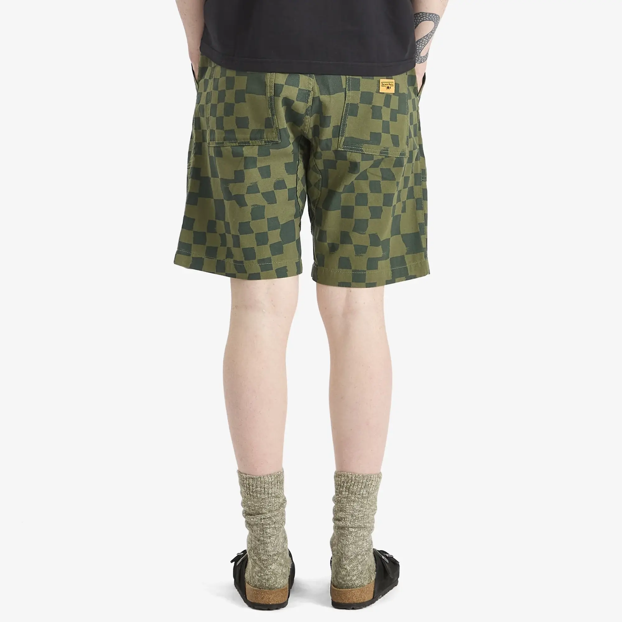 Service Works Men's Printed Chef Short Olive Checker