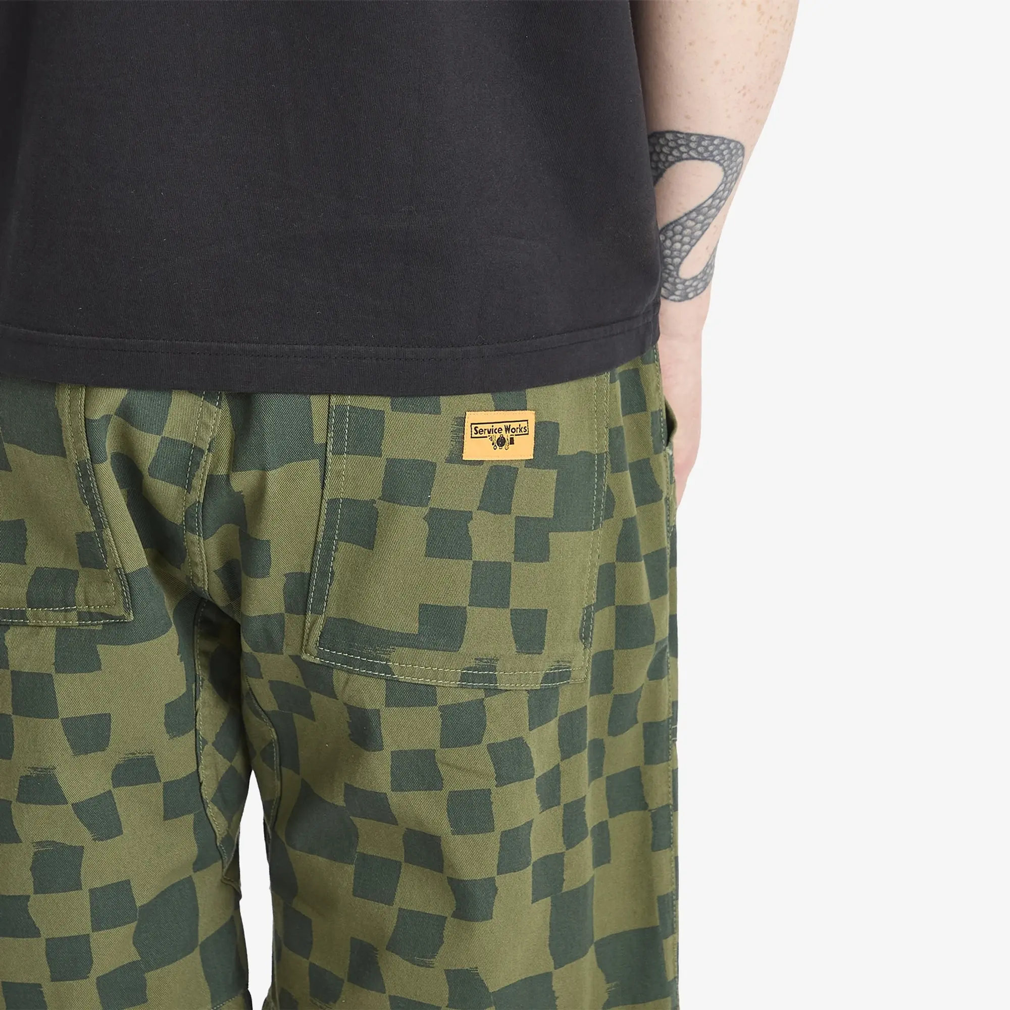 Service Works Men's Printed Chef Short Olive Checker