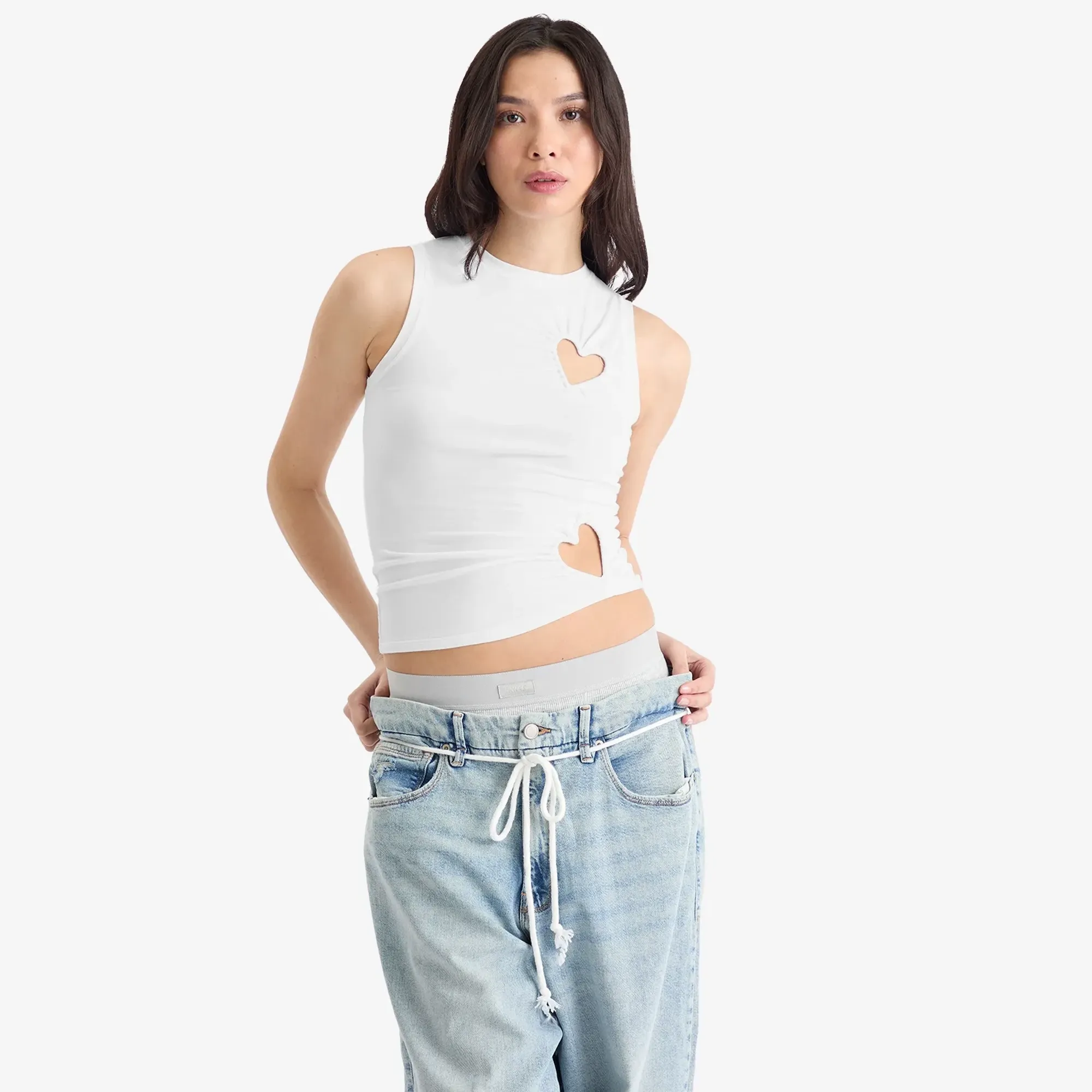 SKIMS ハート ノースリーブトップス タンクトップ SKIMS Heart Print Stretch Cotton Tank | Nordstrom