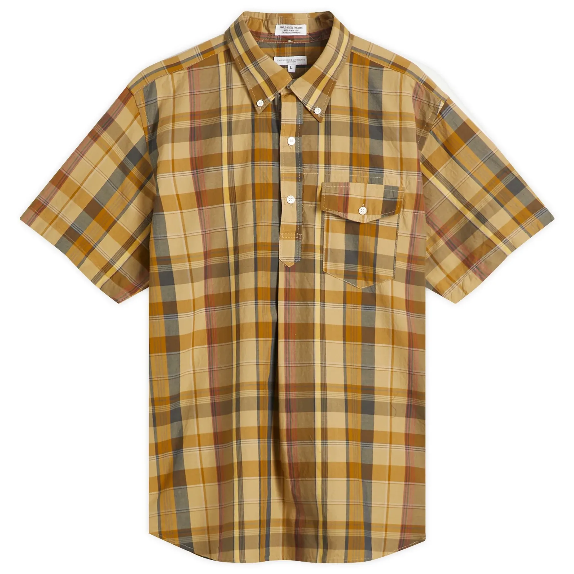 Engineered Garments Men's Popover BD Shirt Olive Madras Plaid