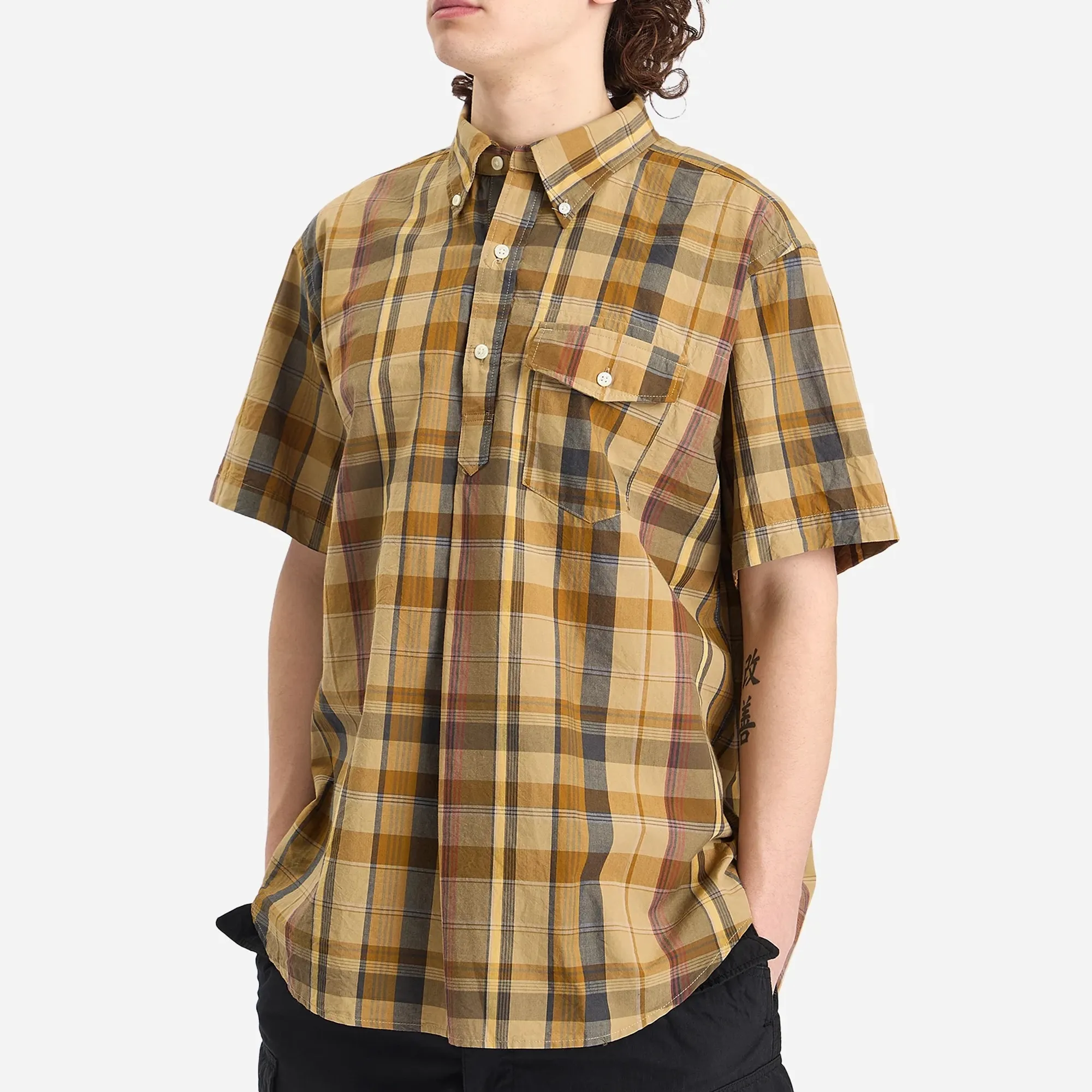 Engineered Garments Men's Popover BD Shirt Olive Madras Plaid