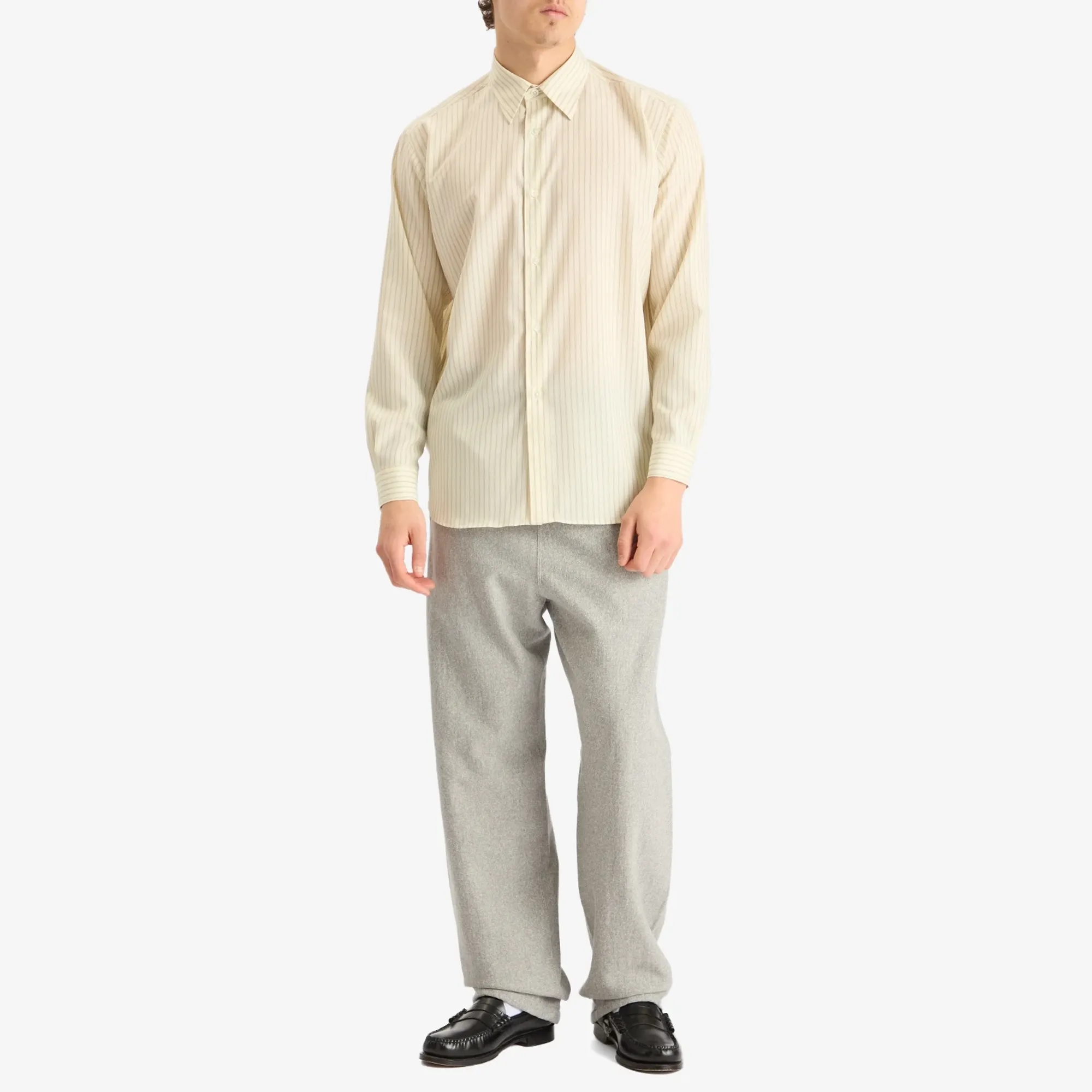 Auralee Men's Super Fine Wool Stripe Shirt Ivory Stripe