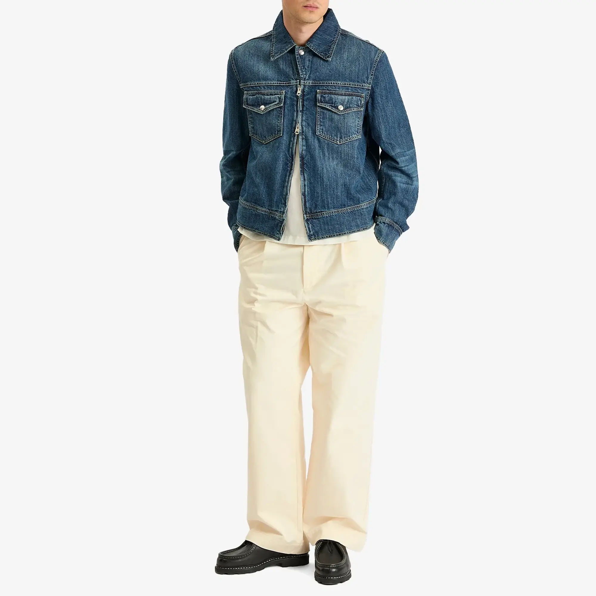 Auralee Men's Washed Finx Chino One-Tuck Pants Ivory White