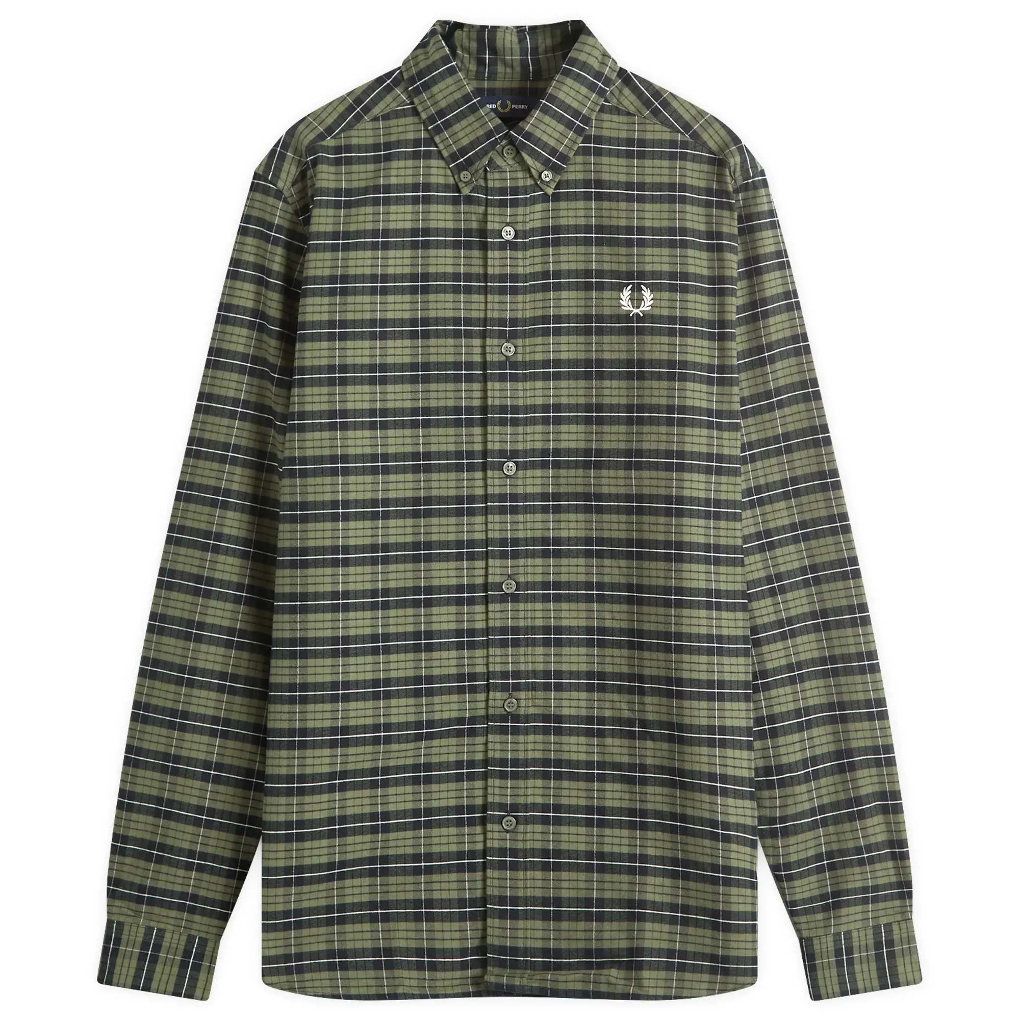 Fred Perry Men's Brushed Tartan Oxford Shirt Laurel Wreath Green