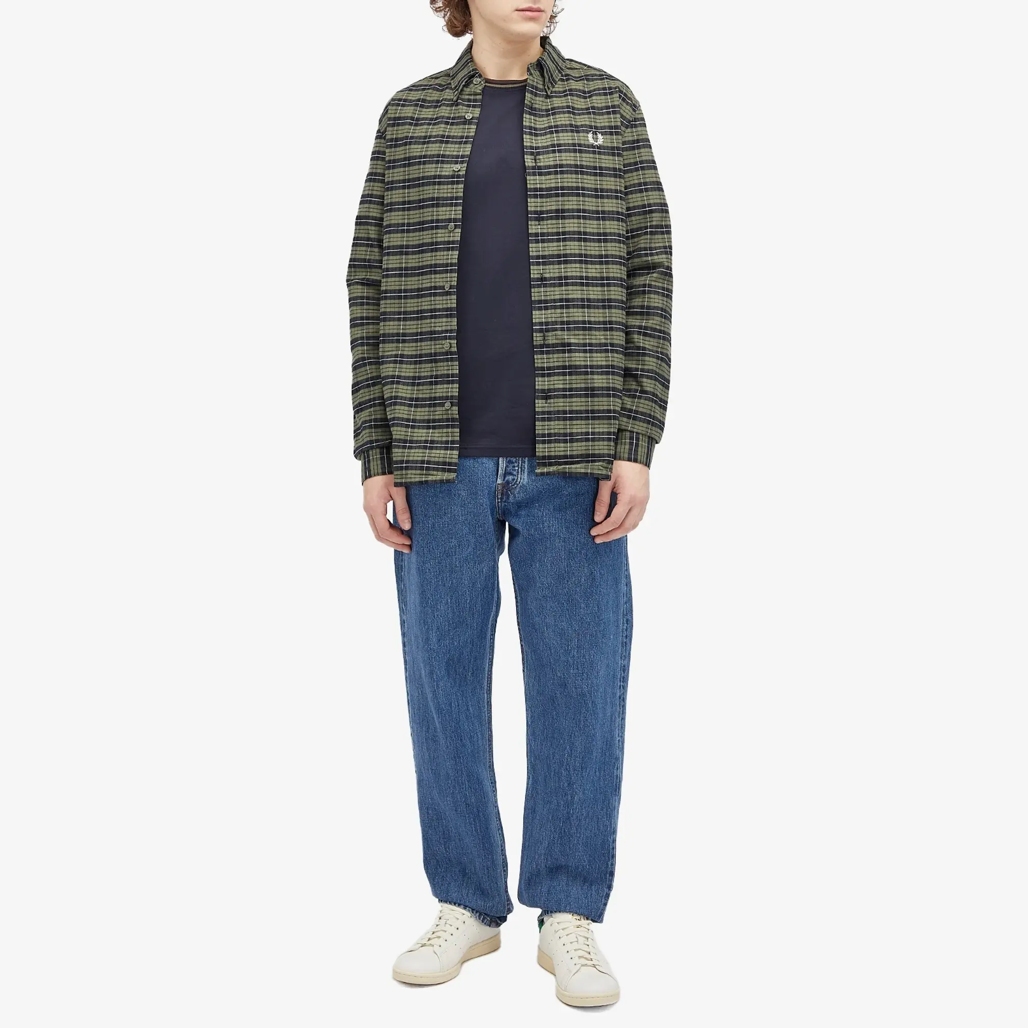 Fred Perry Men's Brushed Tartan Oxford Shirt Laurel Wreath Green
