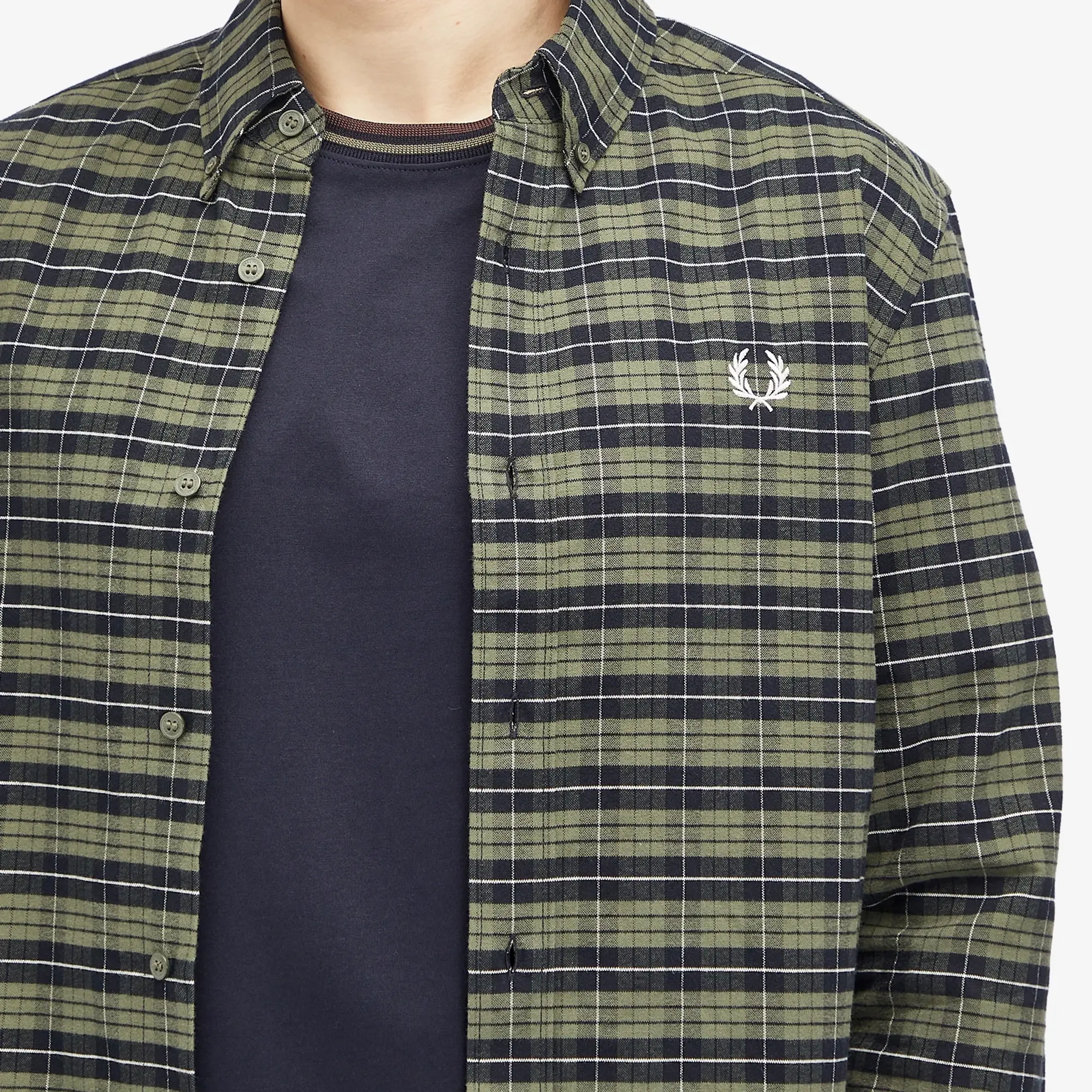 Fred Perry Men's Brushed Tartan Oxford Shirt Laurel Wreath Green