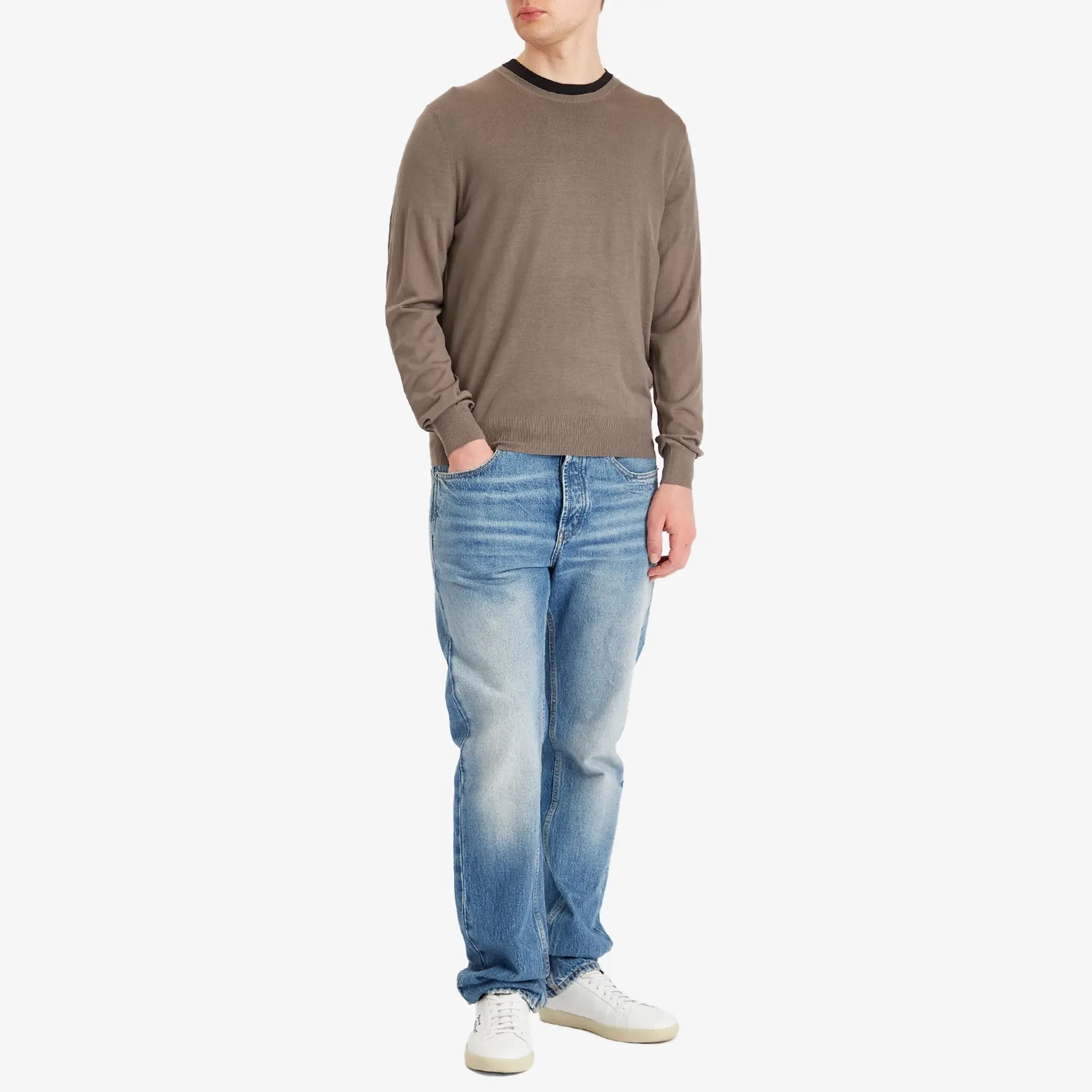 Saint Laurent Men's Fine Merino Crewneck Jumper Gris Taupe