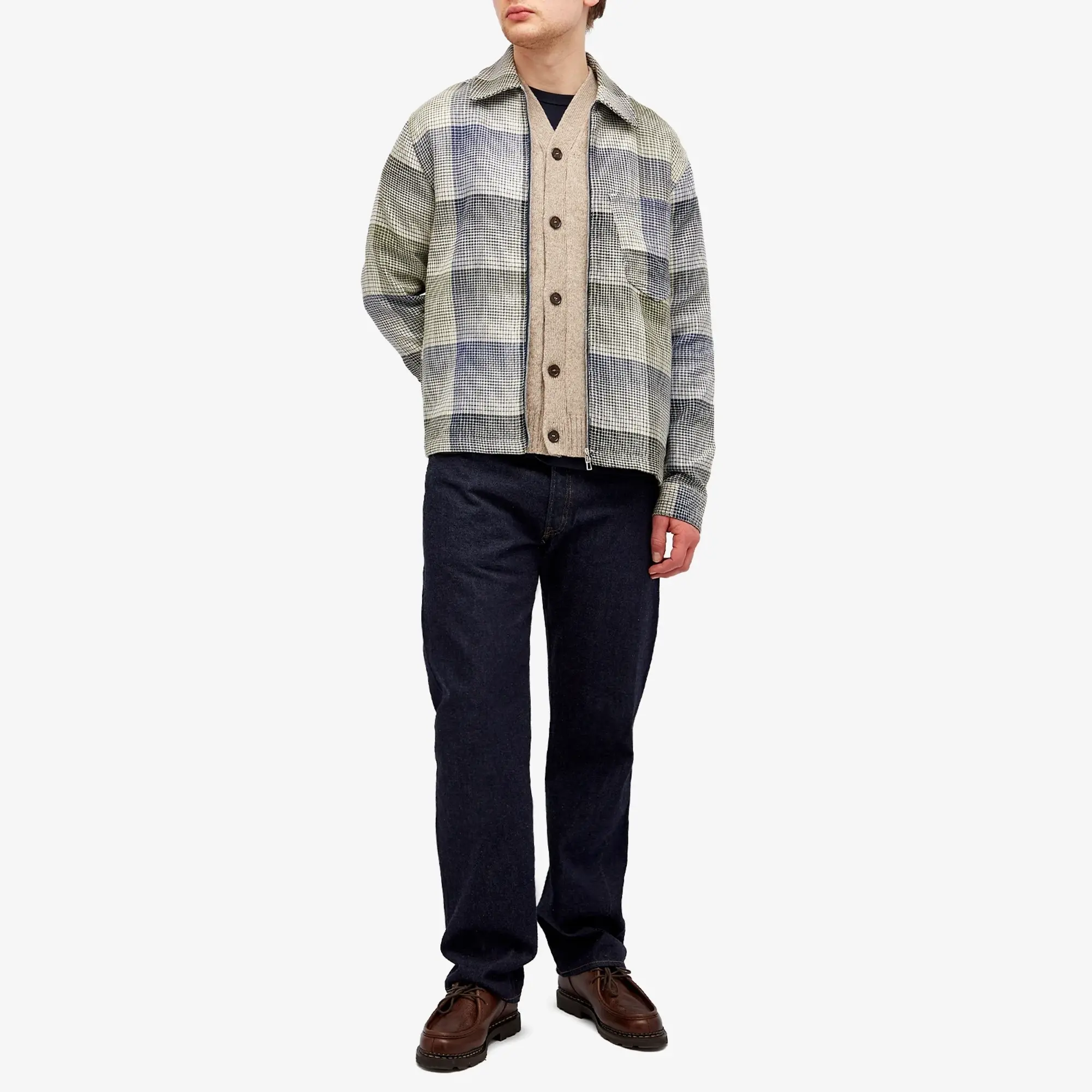 Paul Smith Men's Zip Front Plaid Shirt Brown
