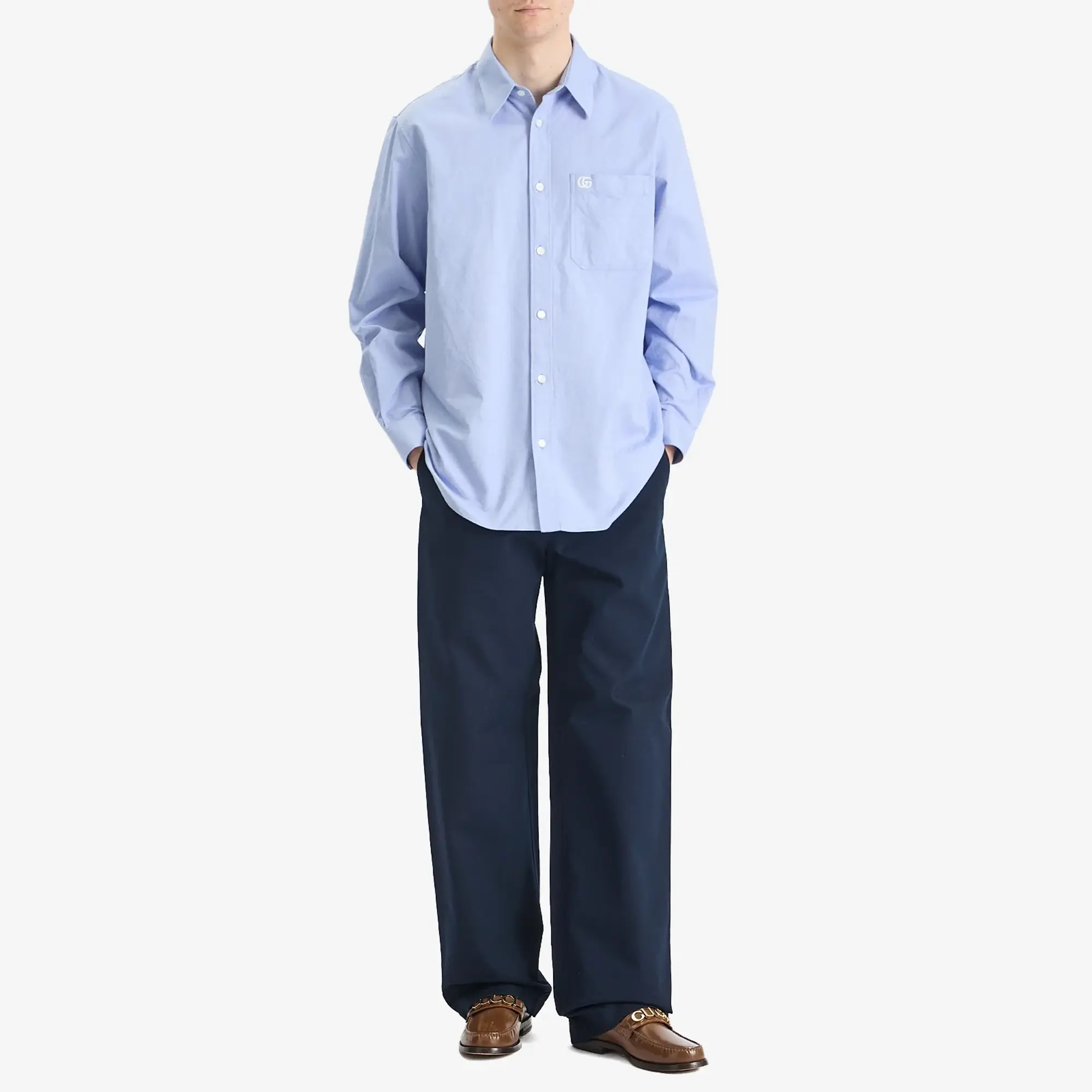 Gucci Men's Oxford Cotton Long Sleeve Shirt Sky Blue