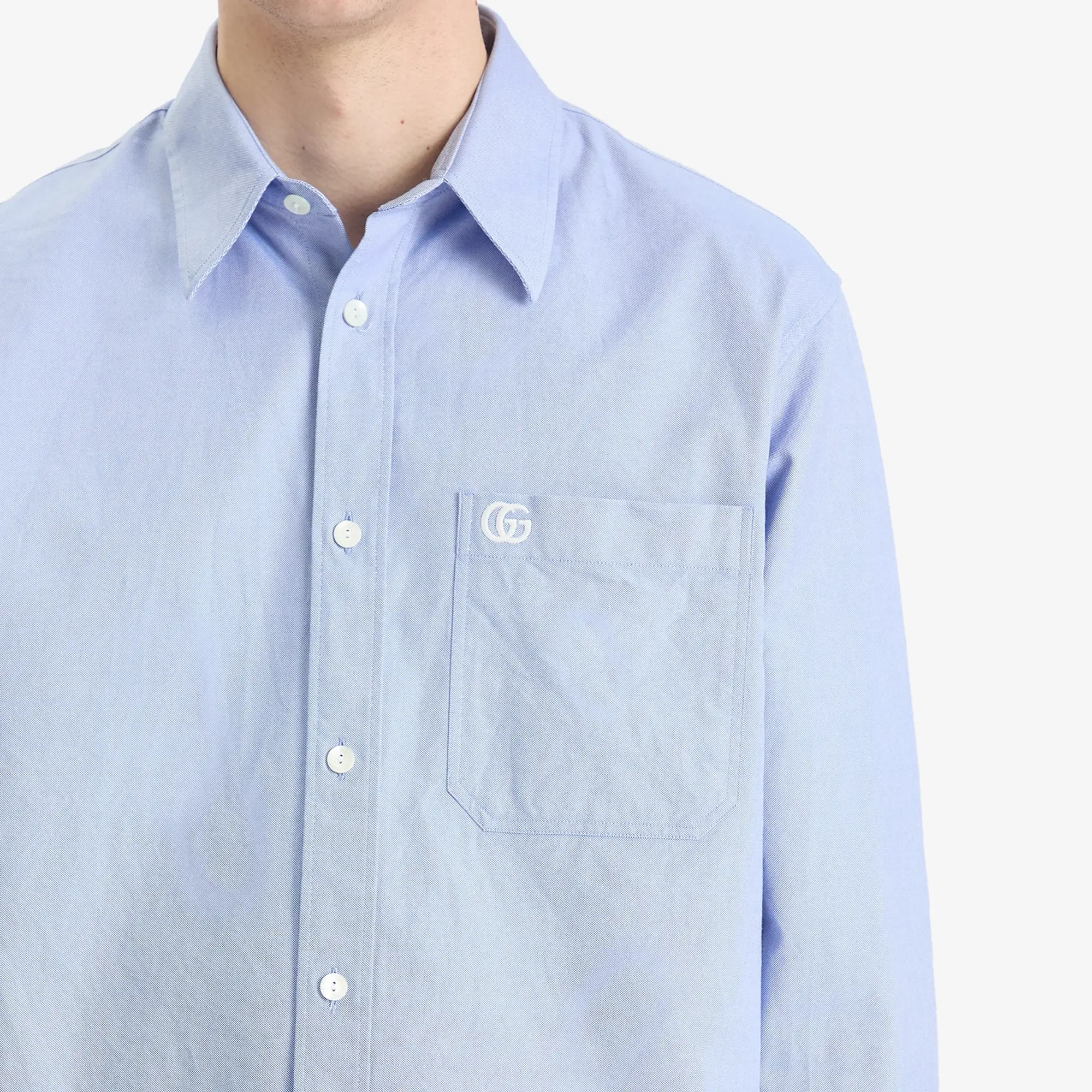 Gucci Men's Oxford Cotton Long Sleeve Shirt Sky Blue