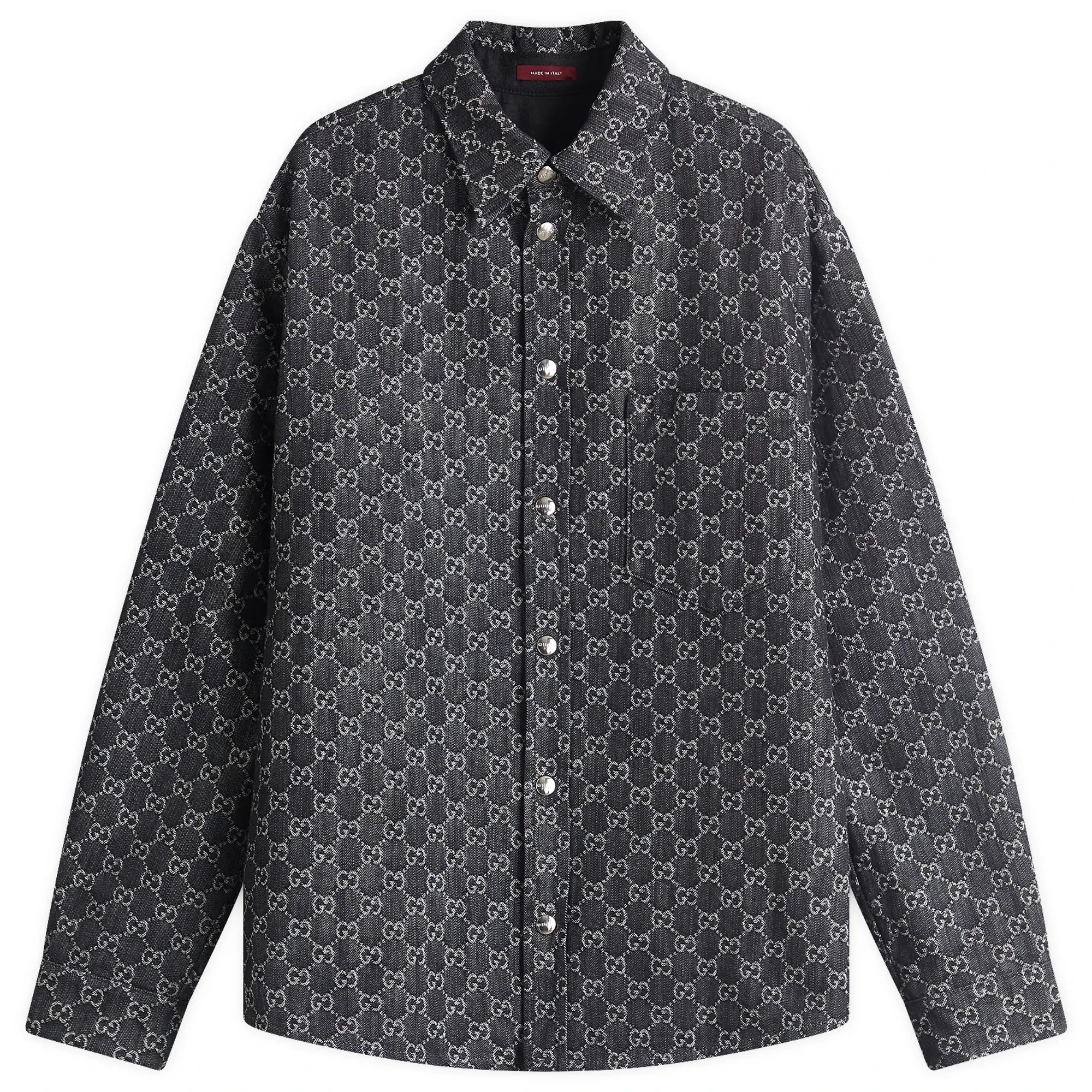Gucci Men's Reversible GG Denim Jacquard Overshirt Dark Grey/Ivory