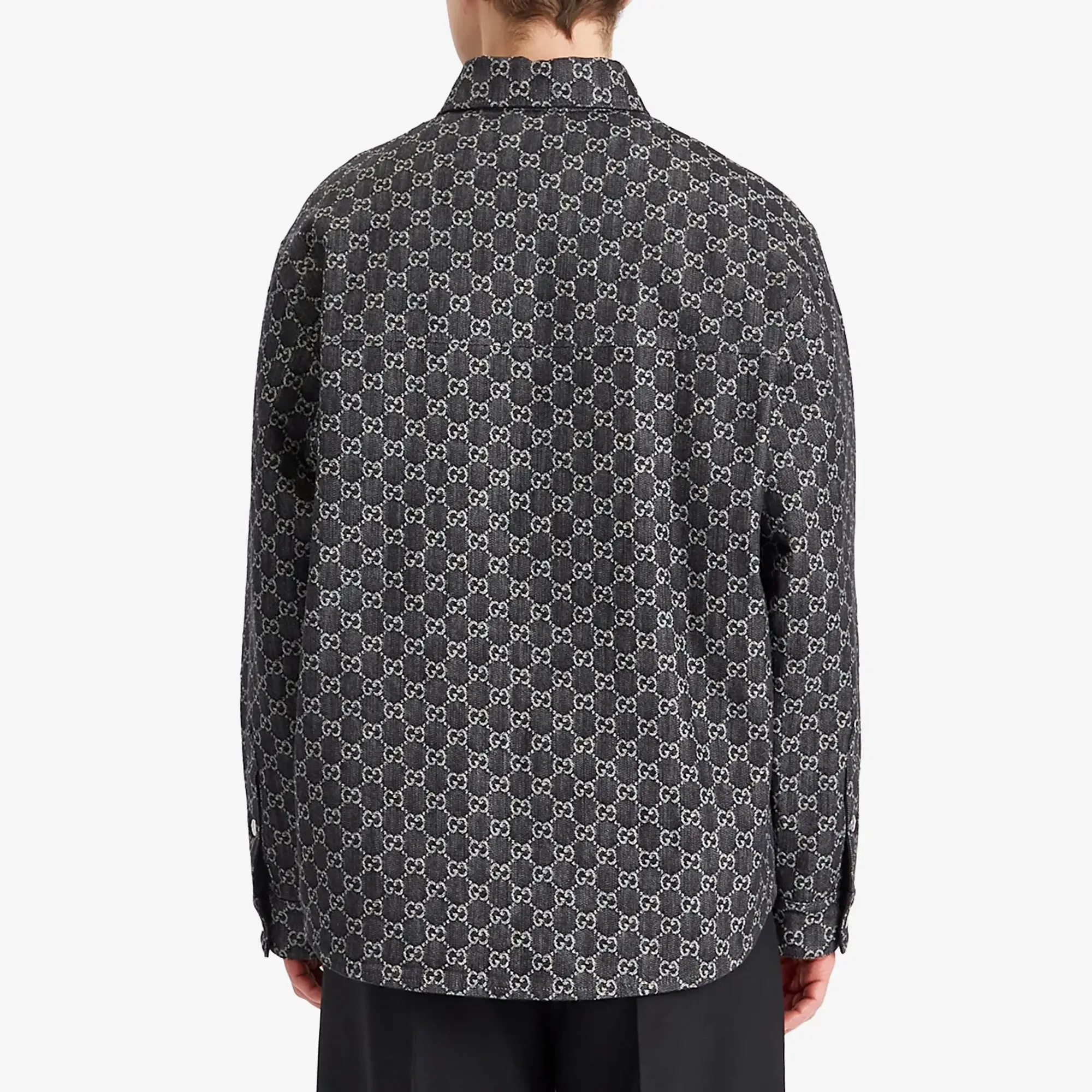 Gucci Men's Reversible GG Denim Jacquard Overshirt Dark Grey/Ivory