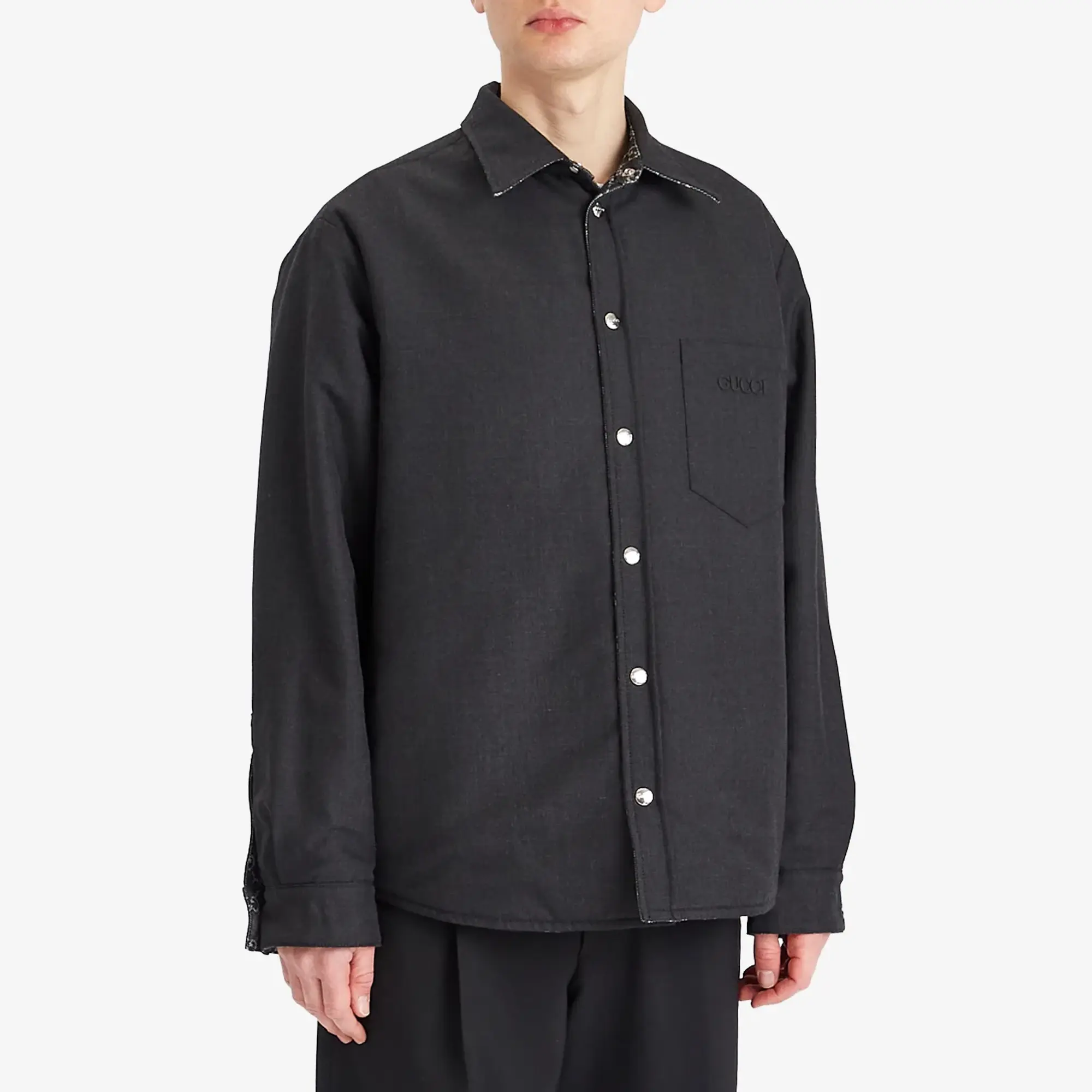 Gucci Men's Reversible GG Denim Jacquard Overshirt Dark Grey/Ivory
