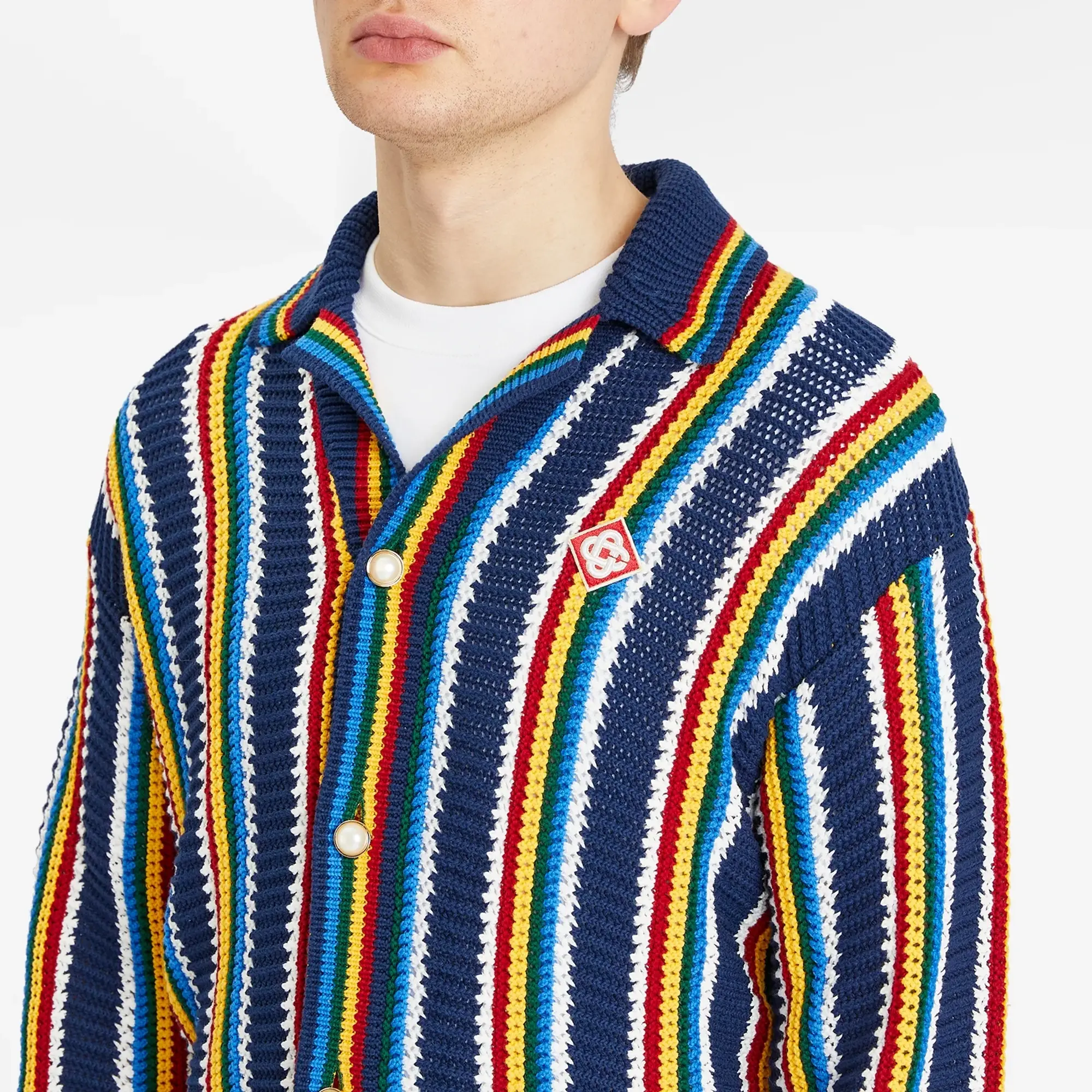 Casablanca Men's Crochet Button Up Navy