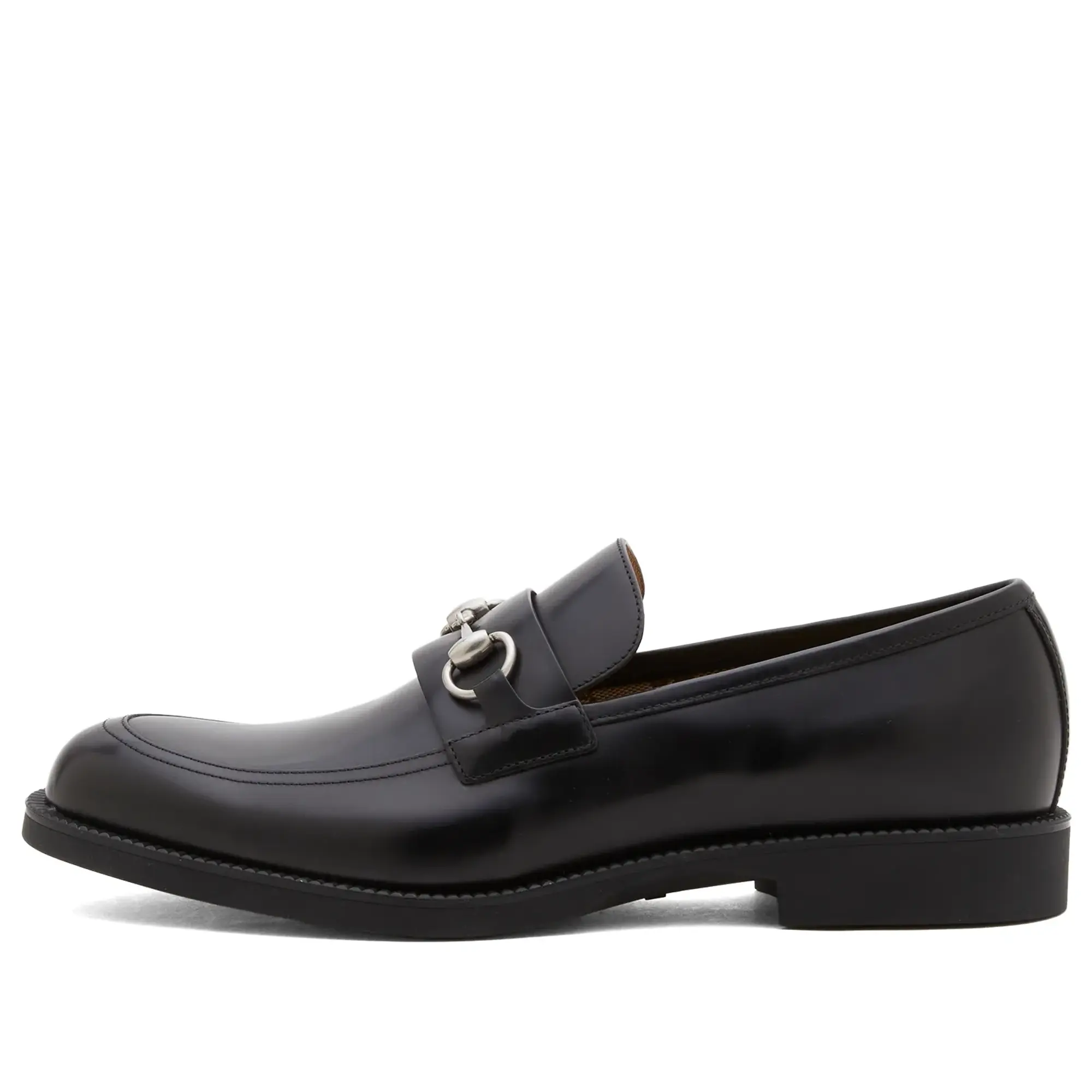 Gucci Men's Rubber Sole Tempe Horsebit Leather Loafer Black