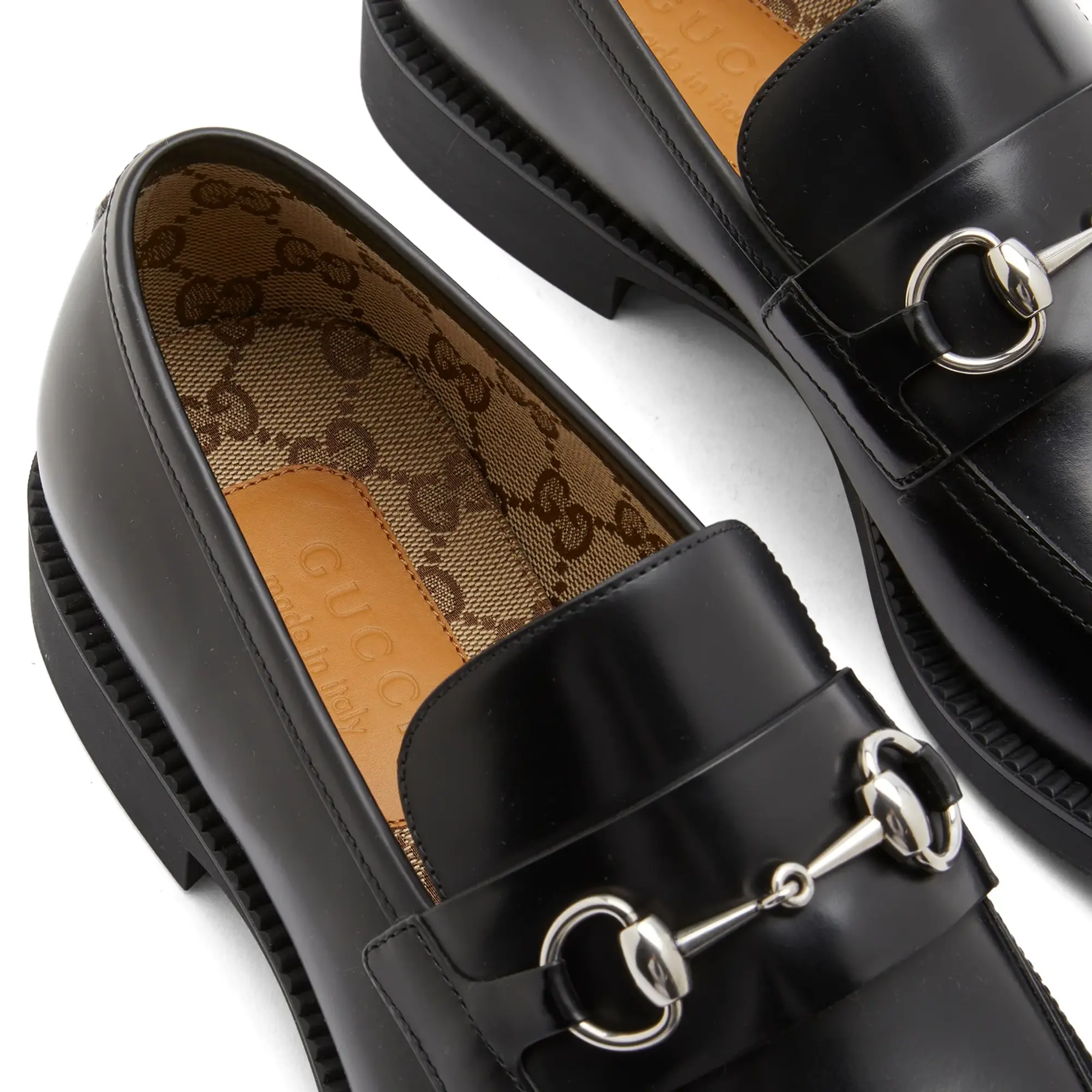 Gucci Men's Rubber Sole Tempe Horsebit Leather Loafer Black