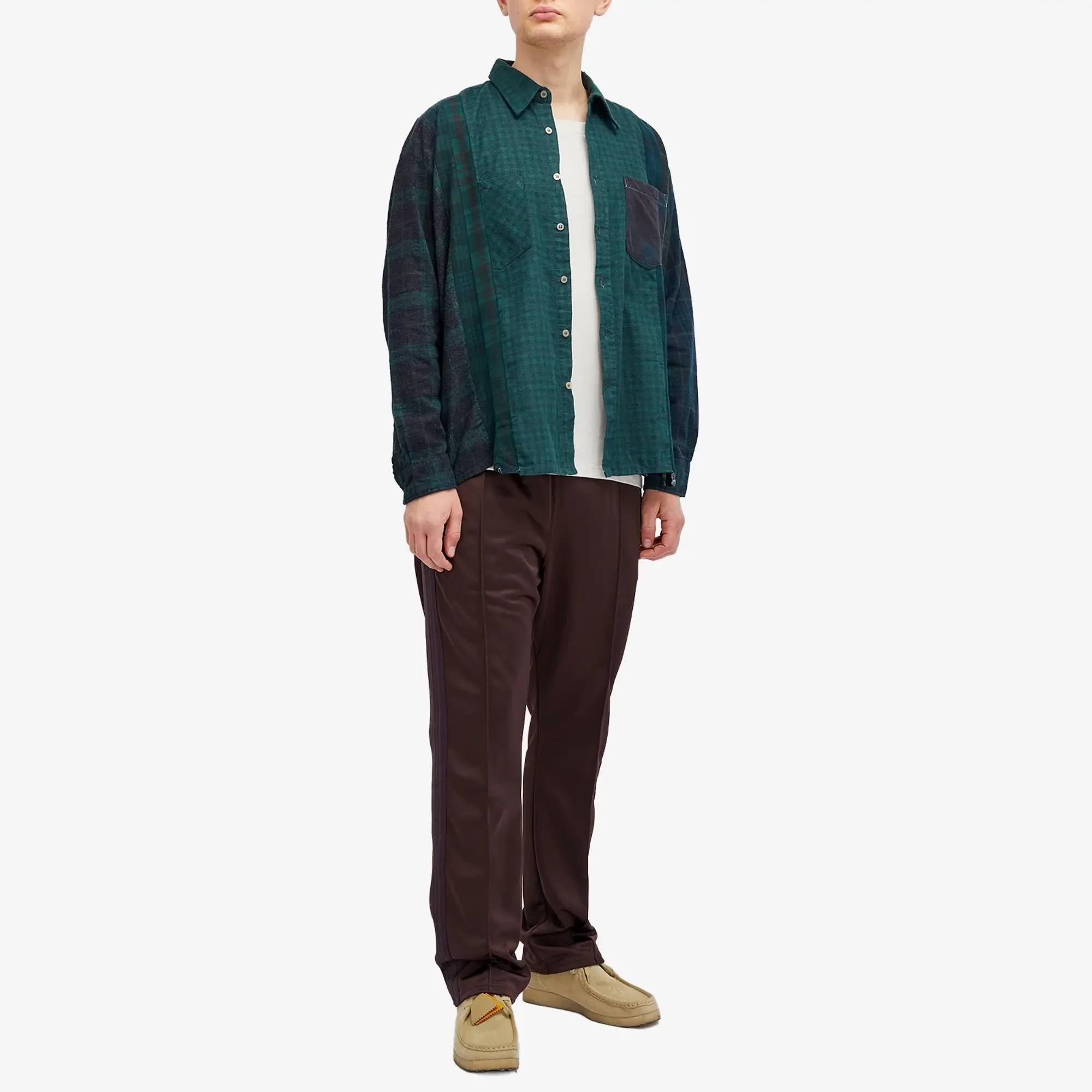 Needles Men's 7 Cuts Over Dye Flannel Shirt Green