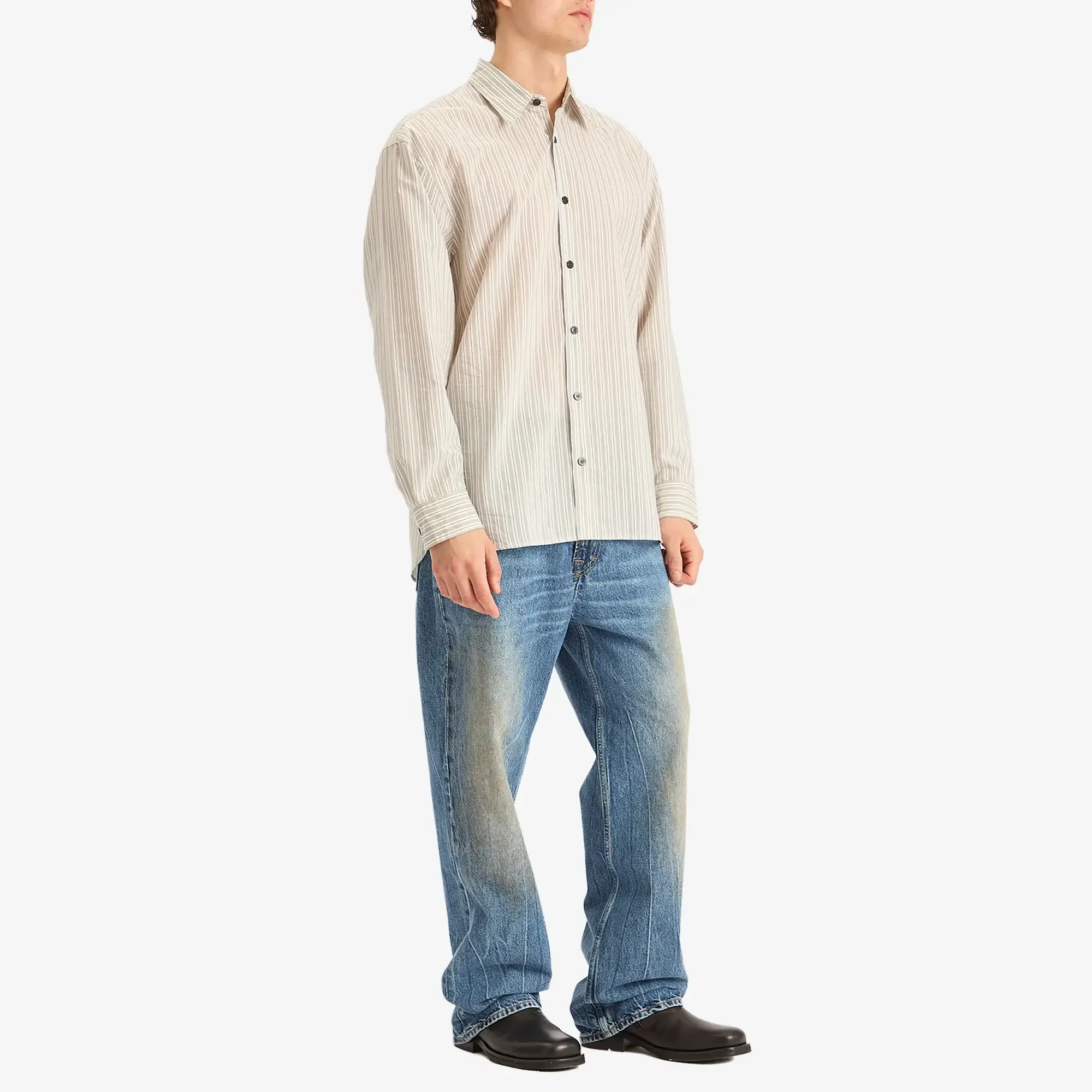 Dries Van Noten Men's Croom Stripe Long Sleeve Shirt Light Grey
