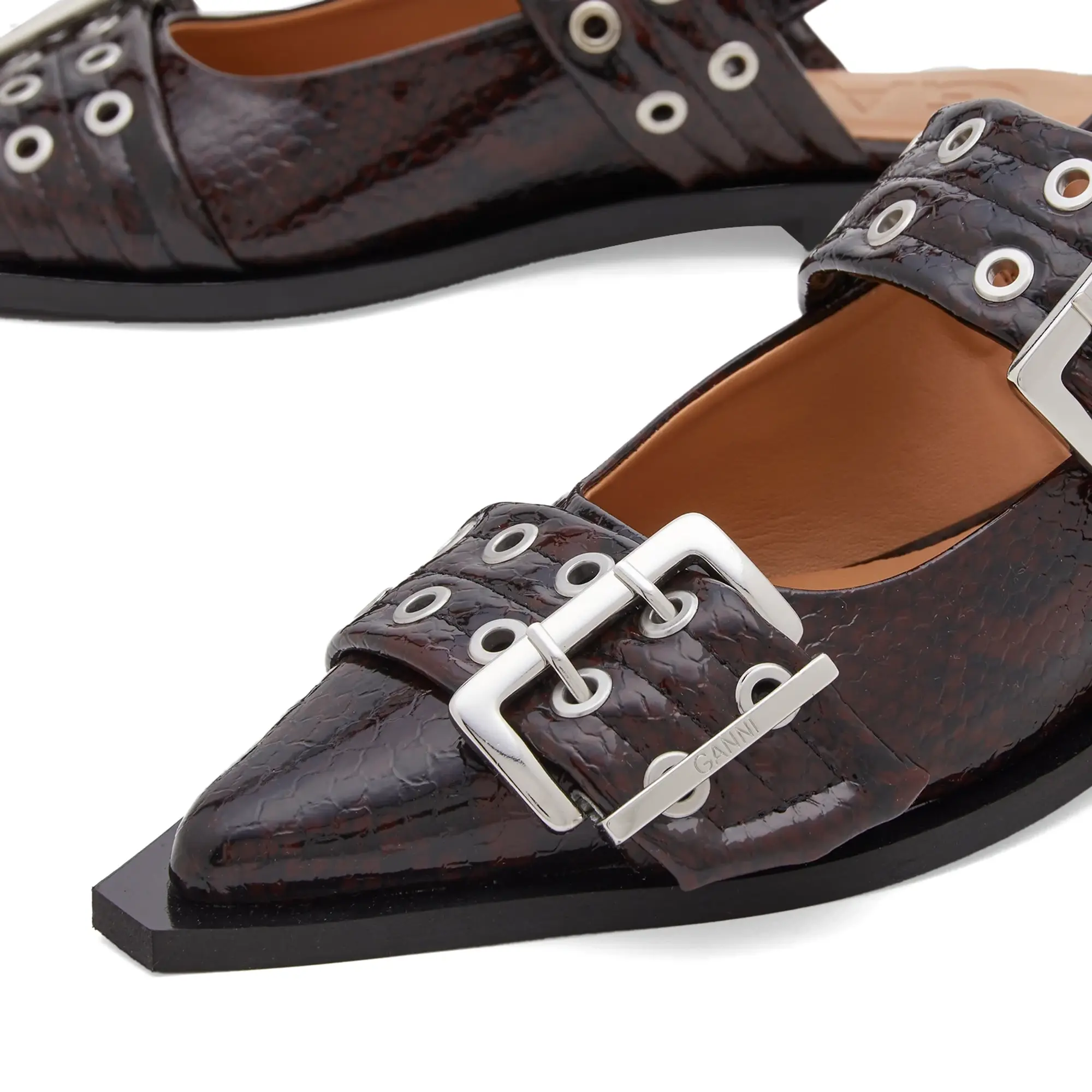 GANNI Women's Snake Feminine Buckle Ballerina Dark Burgundy