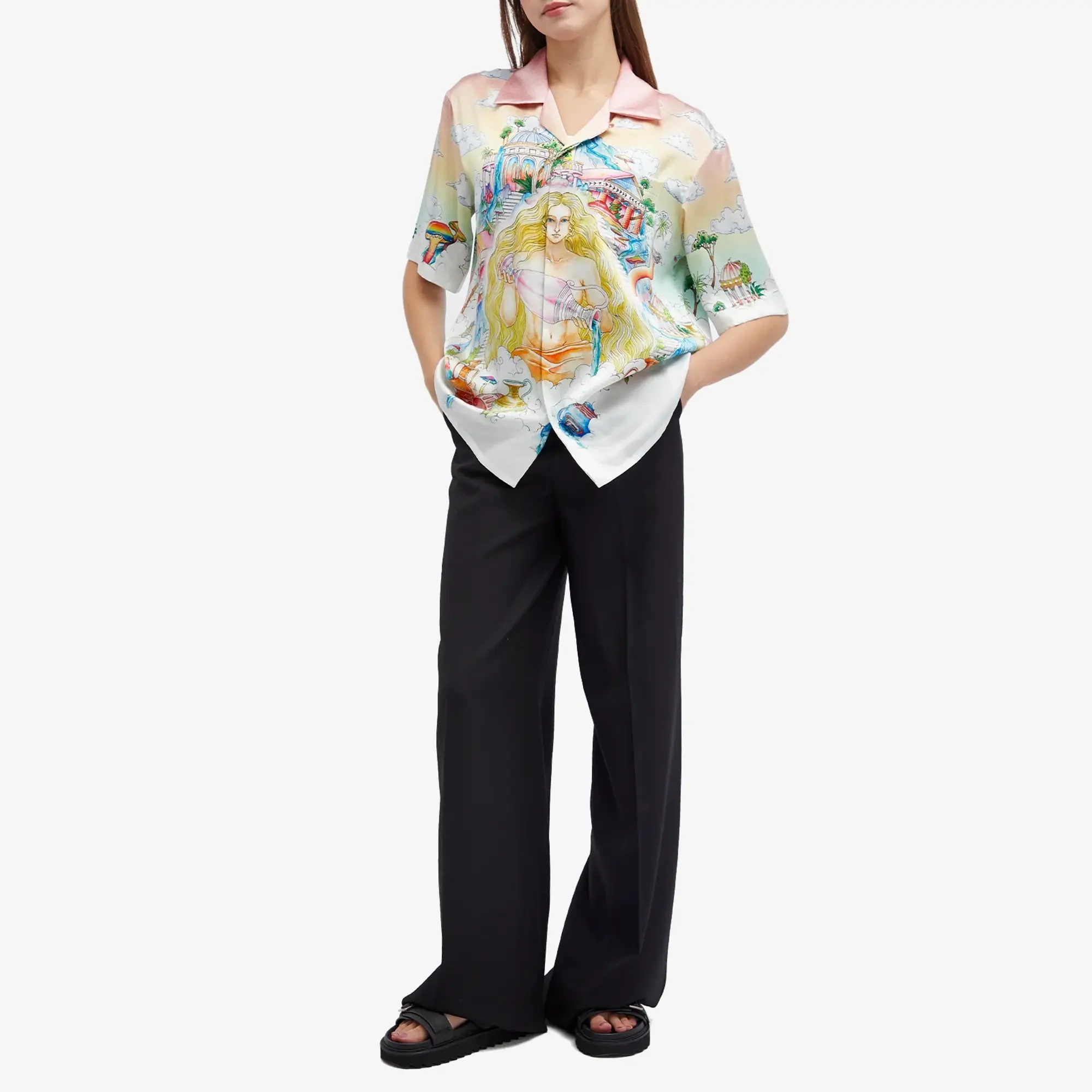 Casablanca Women's Short Sleeve Cuban Collar Shirt The Road To Knowledge