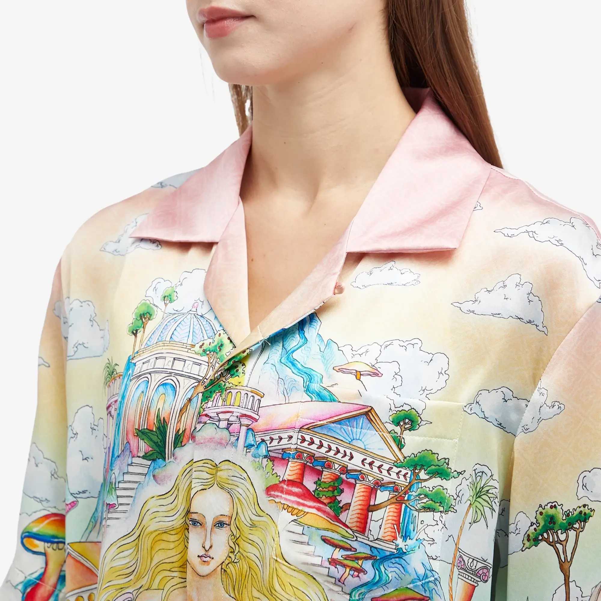 Casablanca Women's Short Sleeve Cuban Collar Shirt The Road To Knowledge