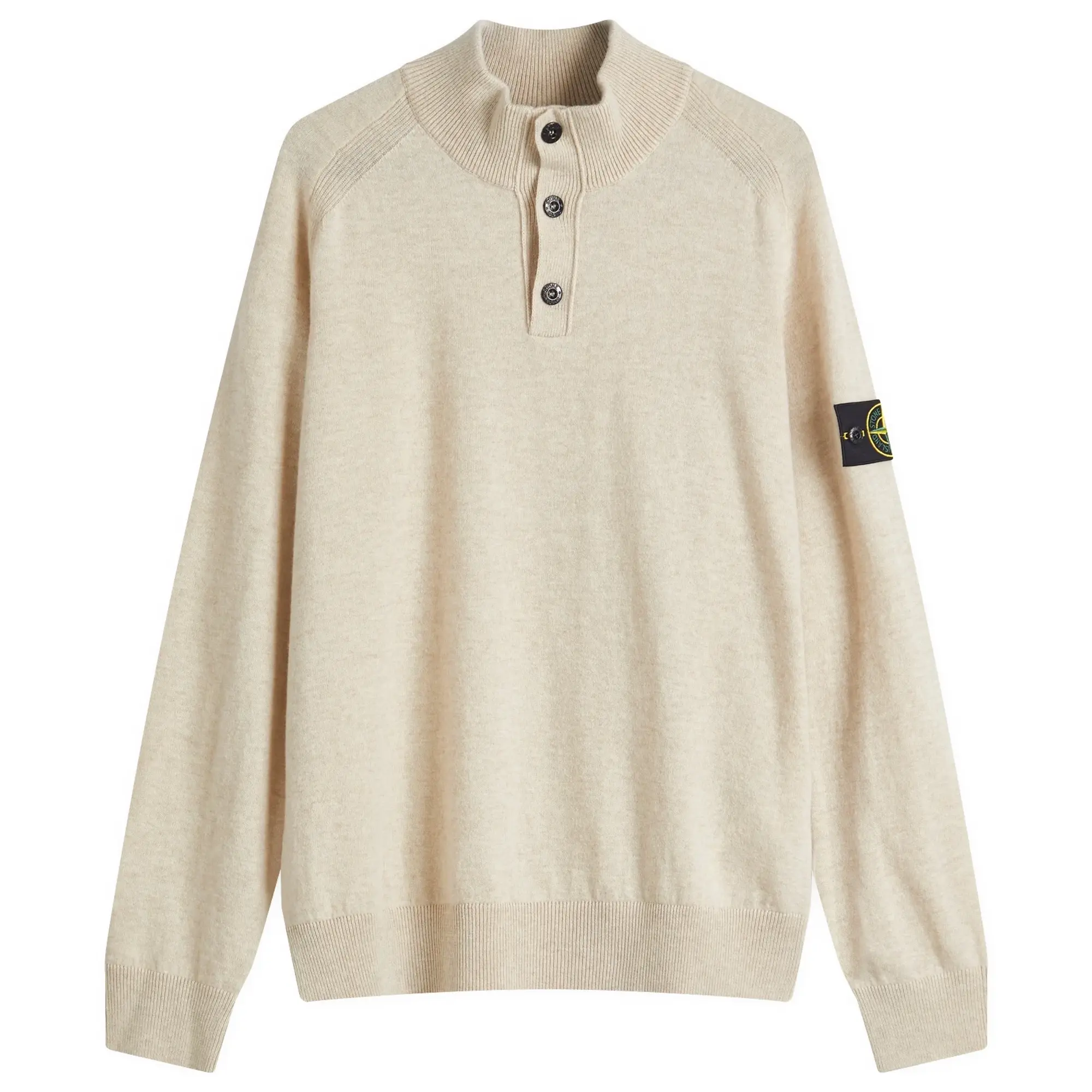 Stone Island Men's Geelong Wool Half Button Knit Desert Melange