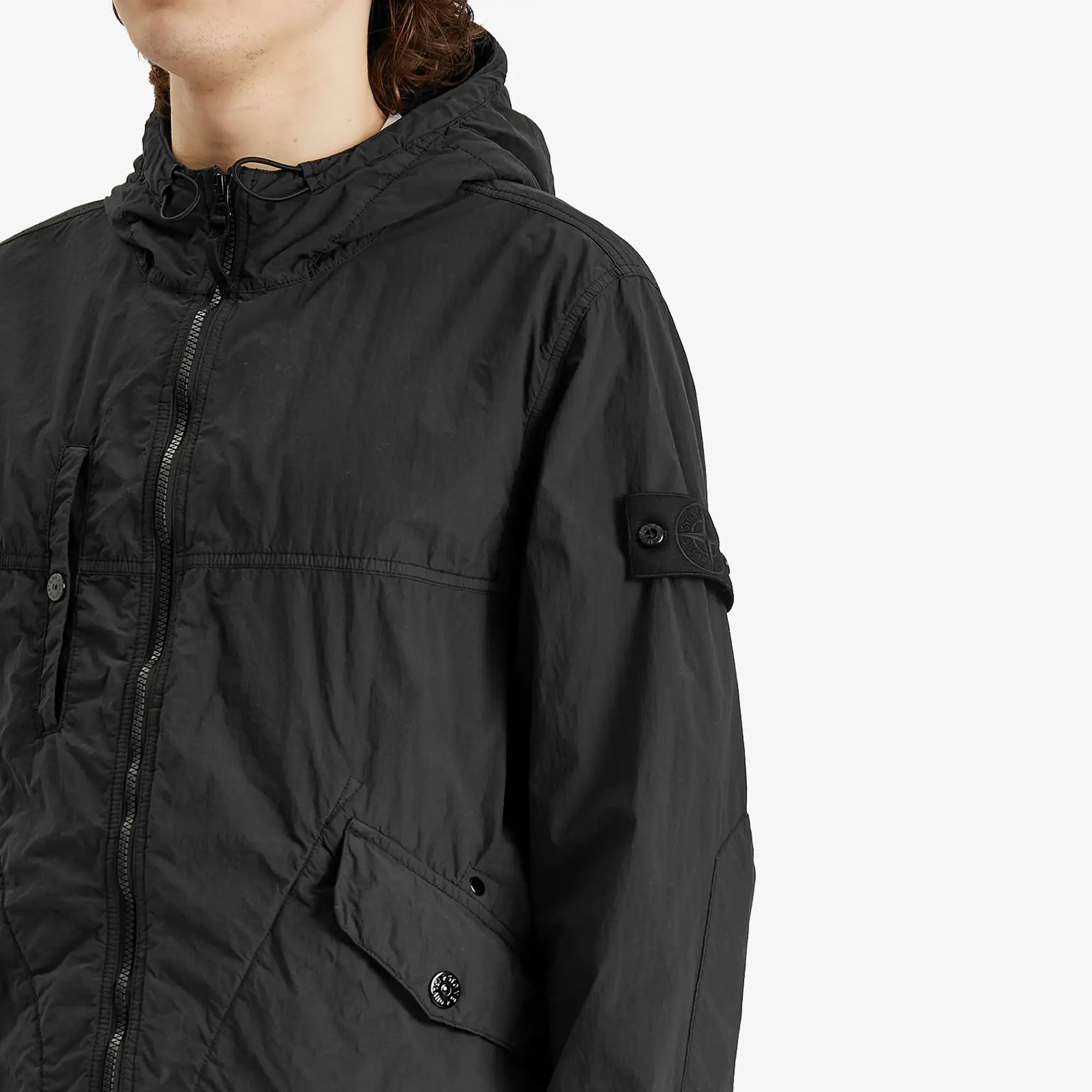 Stone Island Men's Ghost Piece Nylon Smerigliato Short Parka Black