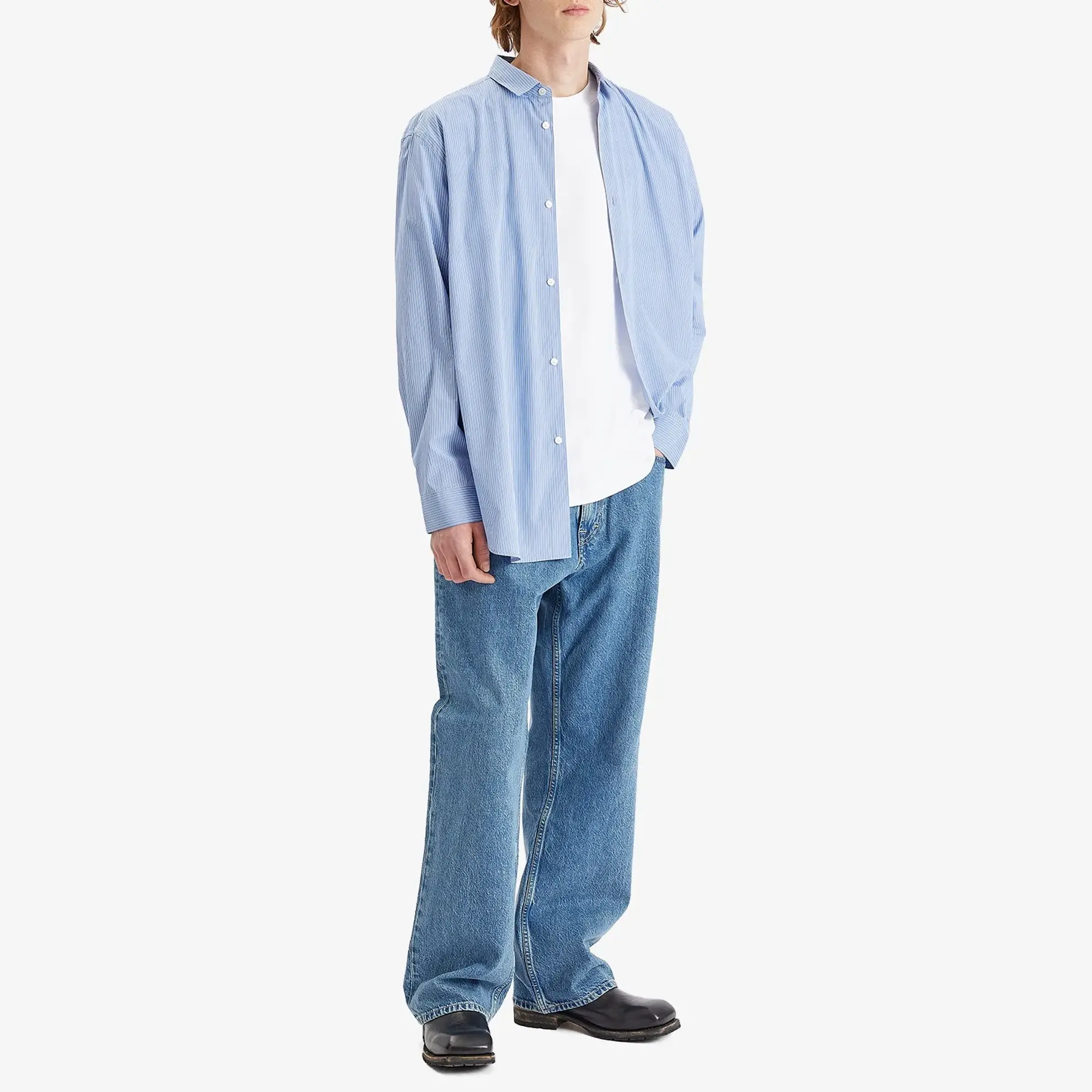 Róhe Men's Stripe Long Sleeve Shirt Light Blue/White