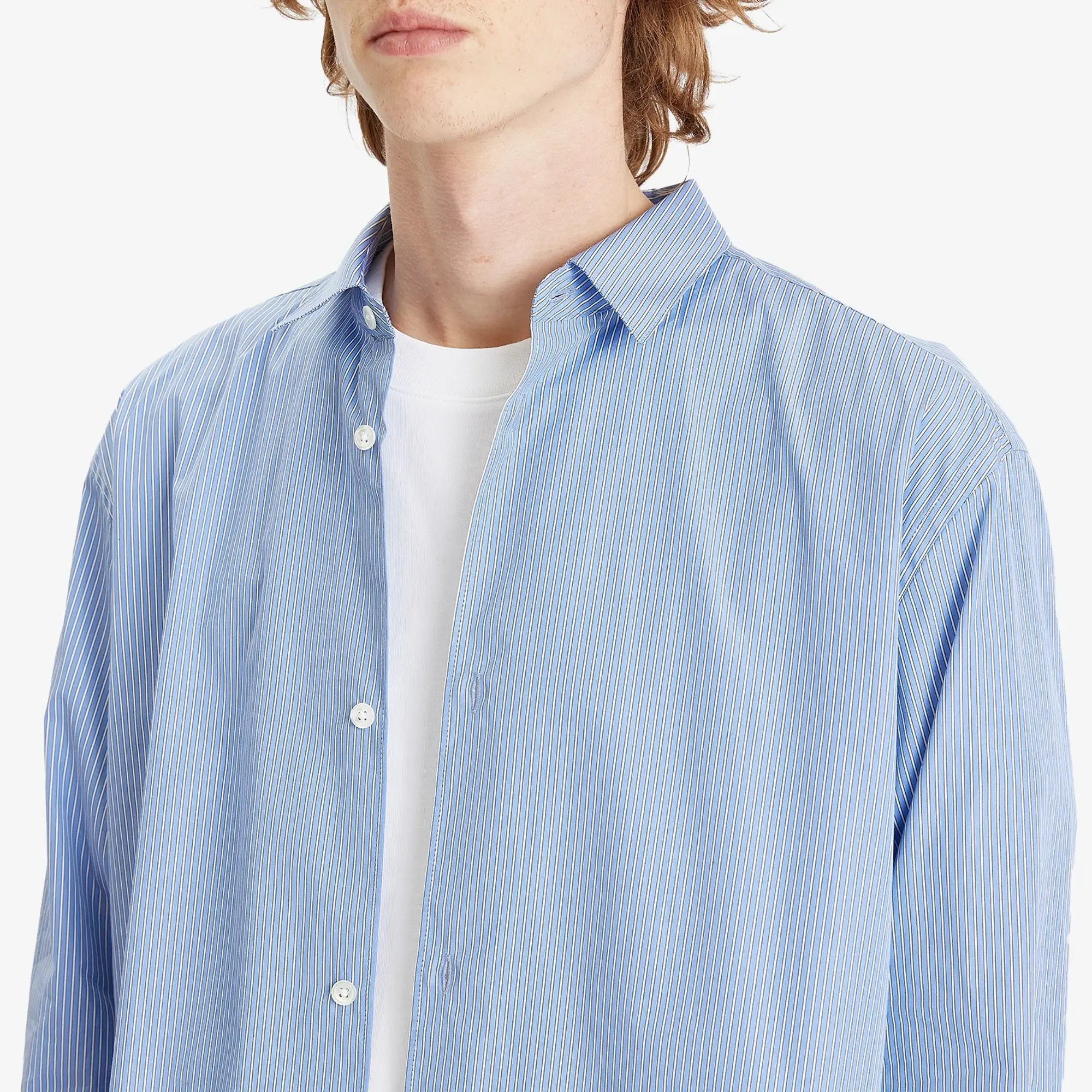 Róhe Men's Stripe Long Sleeve Shirt Light Blue/White