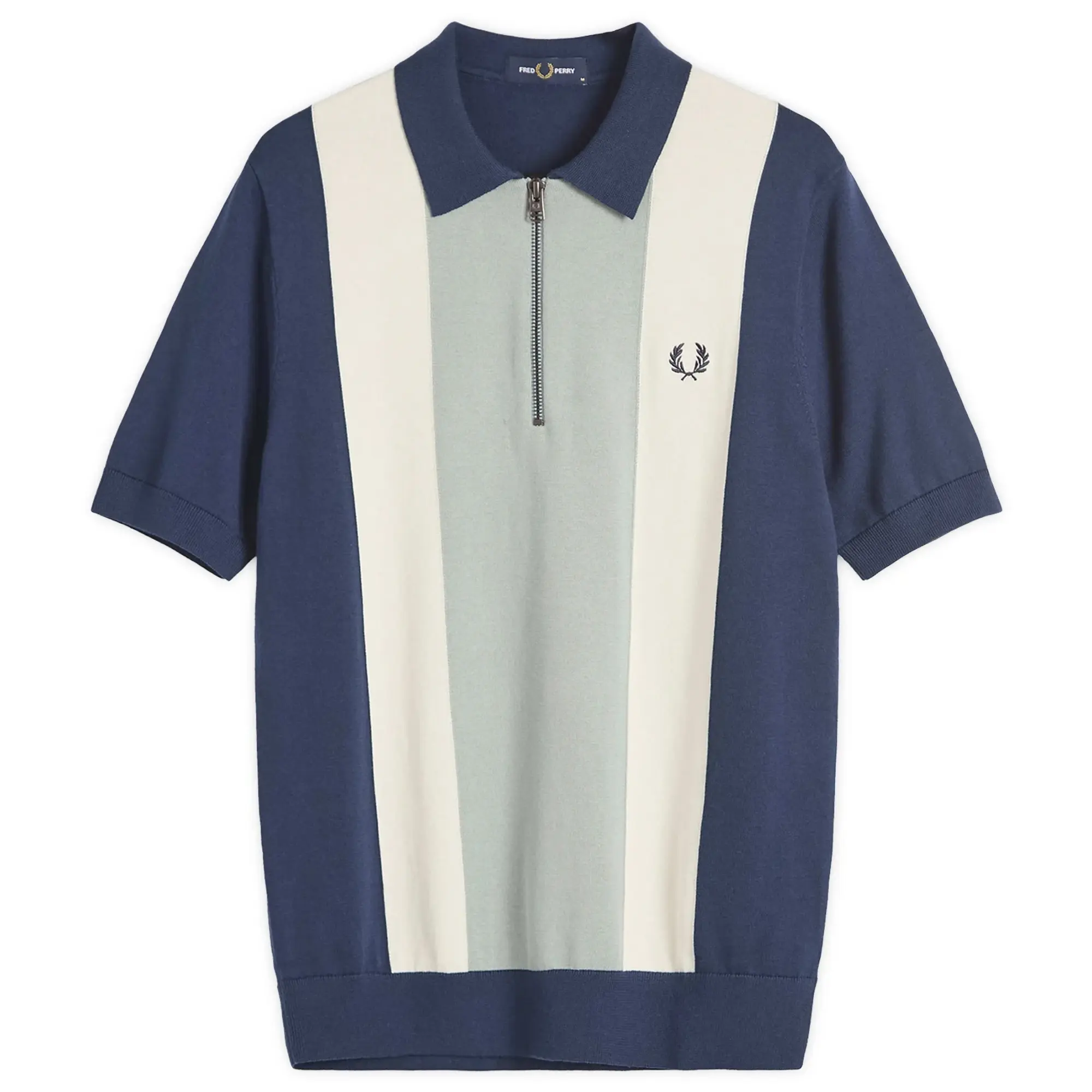 Fred Perry Men's Vertical Stripe Zip Neck Shirt Tnsblu/Slvbl/Ecr