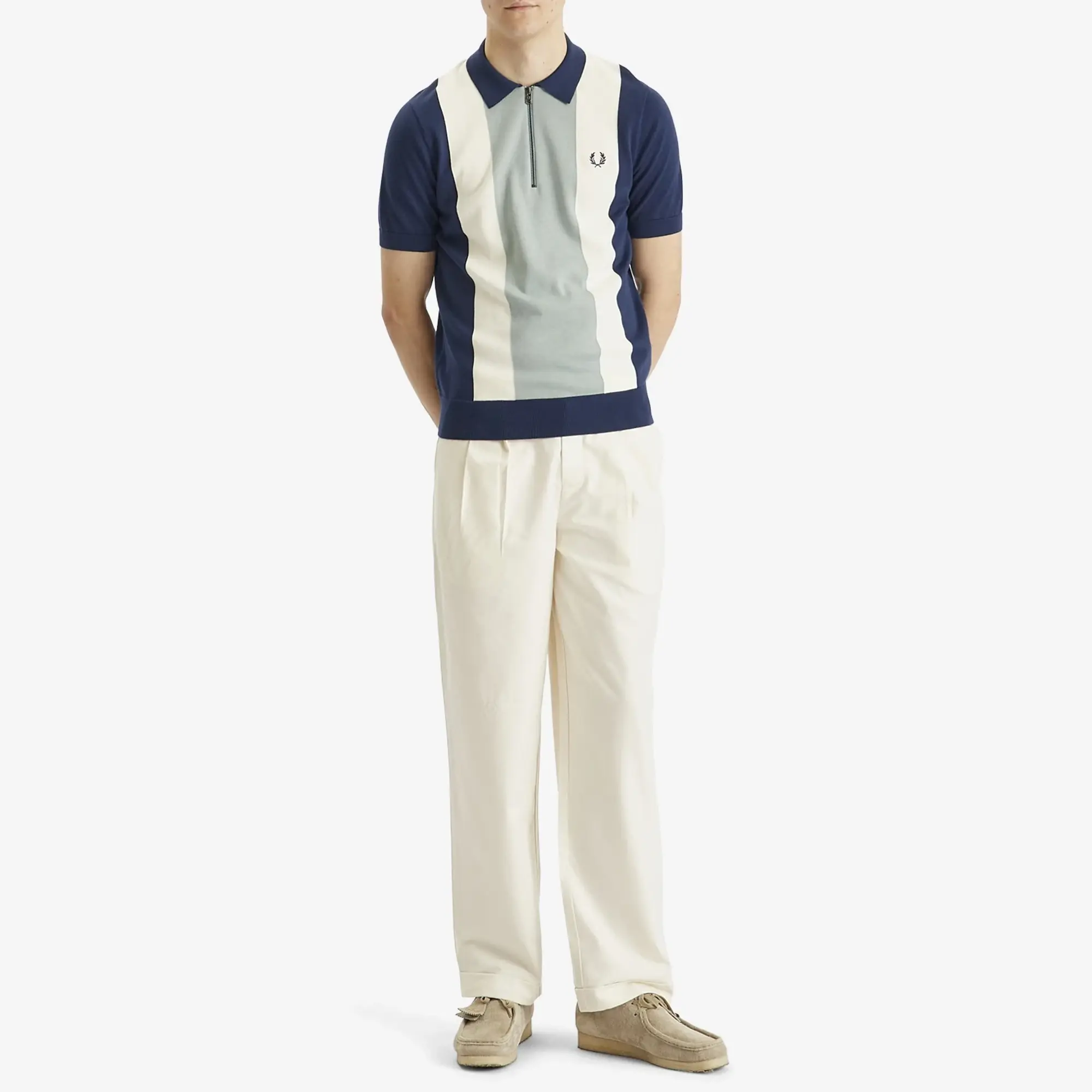 Fred Perry Men's Vertical Stripe Zip Neck Shirt Tnsblu/Slvbl/Ecr