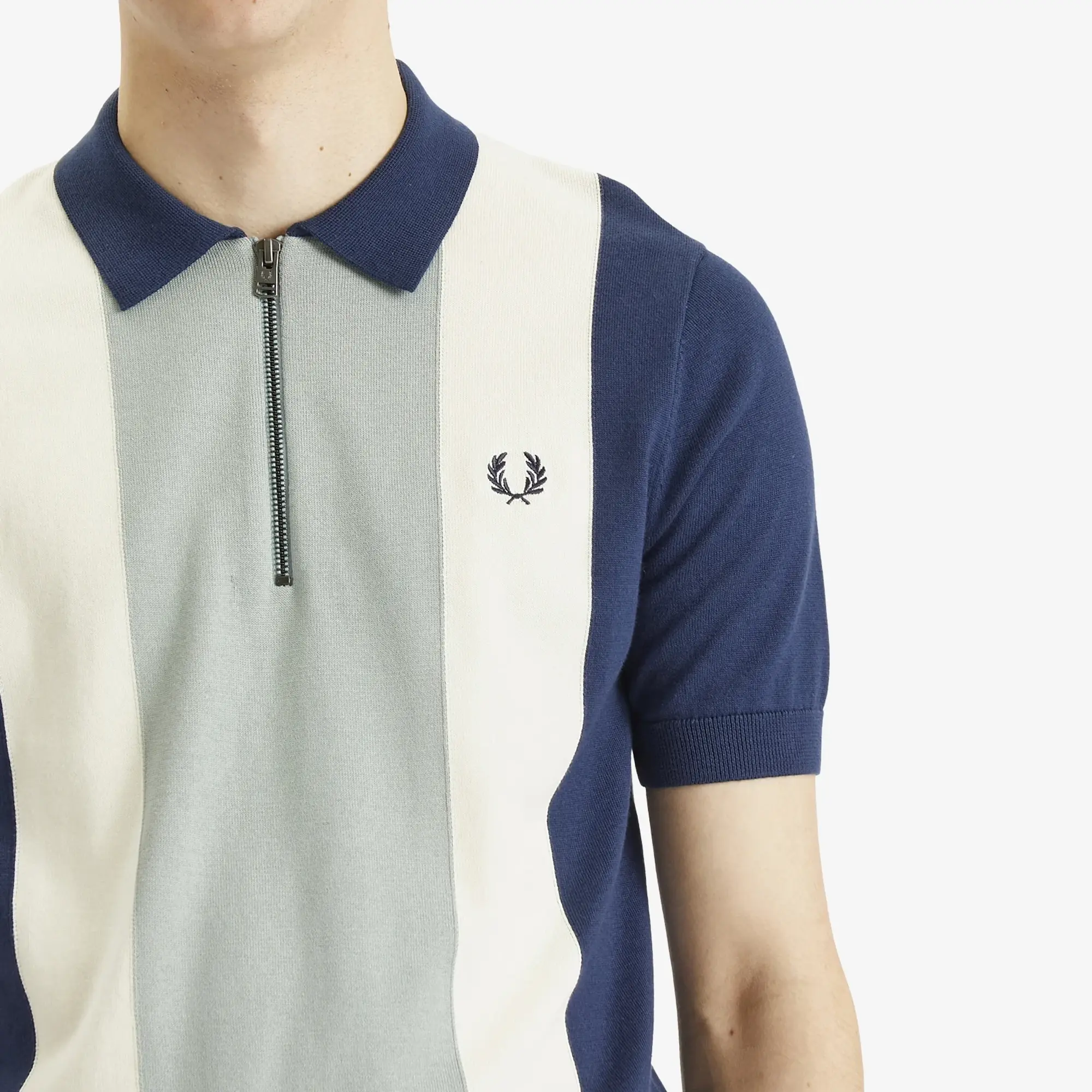 Fred Perry Men's Vertical Stripe Zip Neck Shirt Tnsblu/Slvbl/Ecr