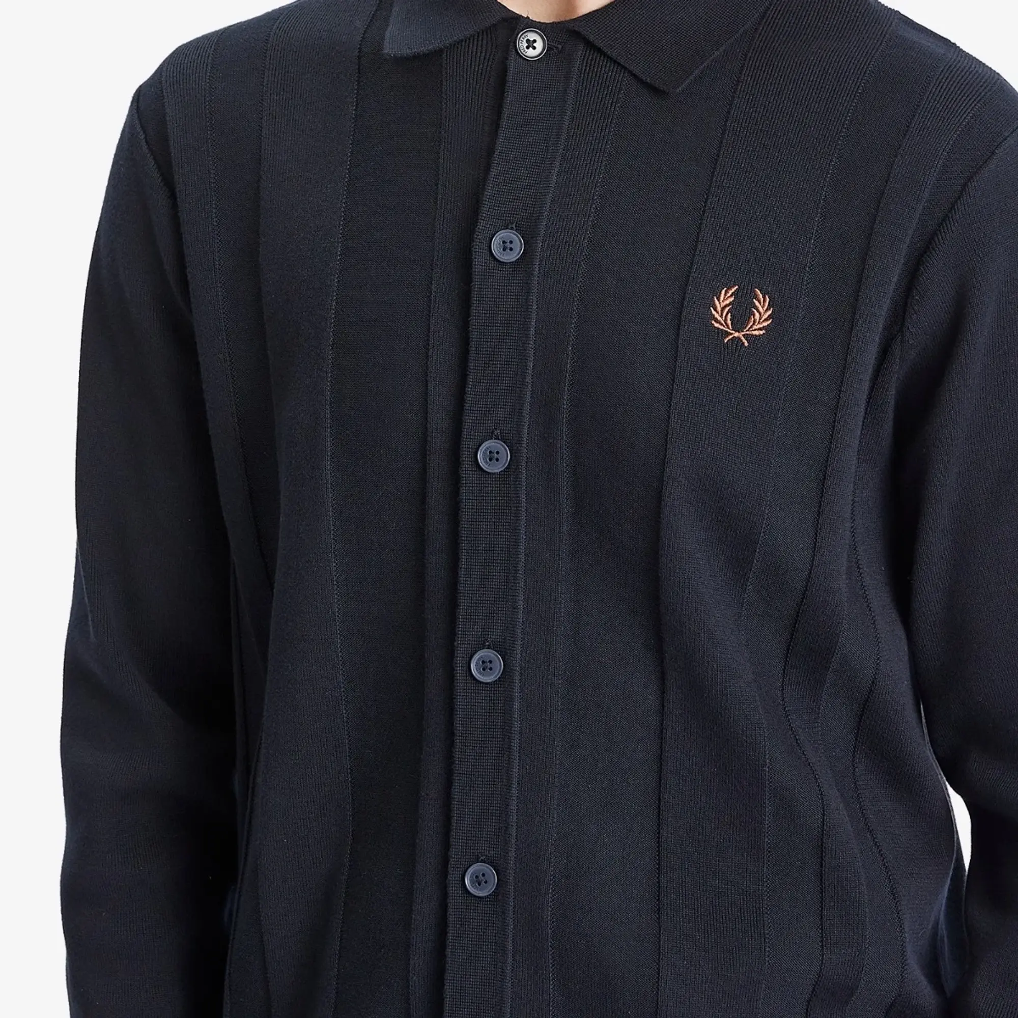 Fred Perry Men's Knitted Button Shirt Navy