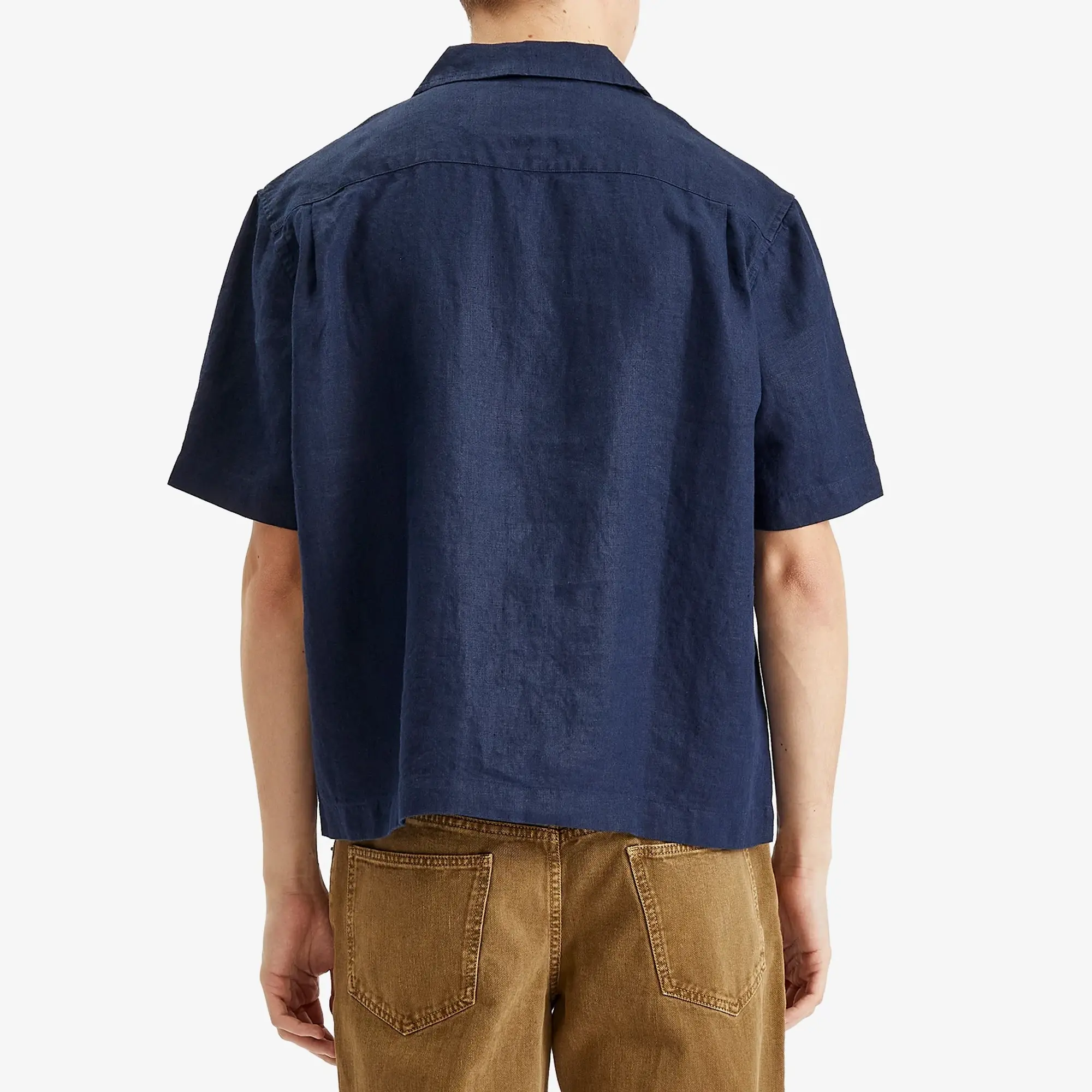 Bram's Fruit Men's Gold Lemon Linen Vacation Shirt Navy