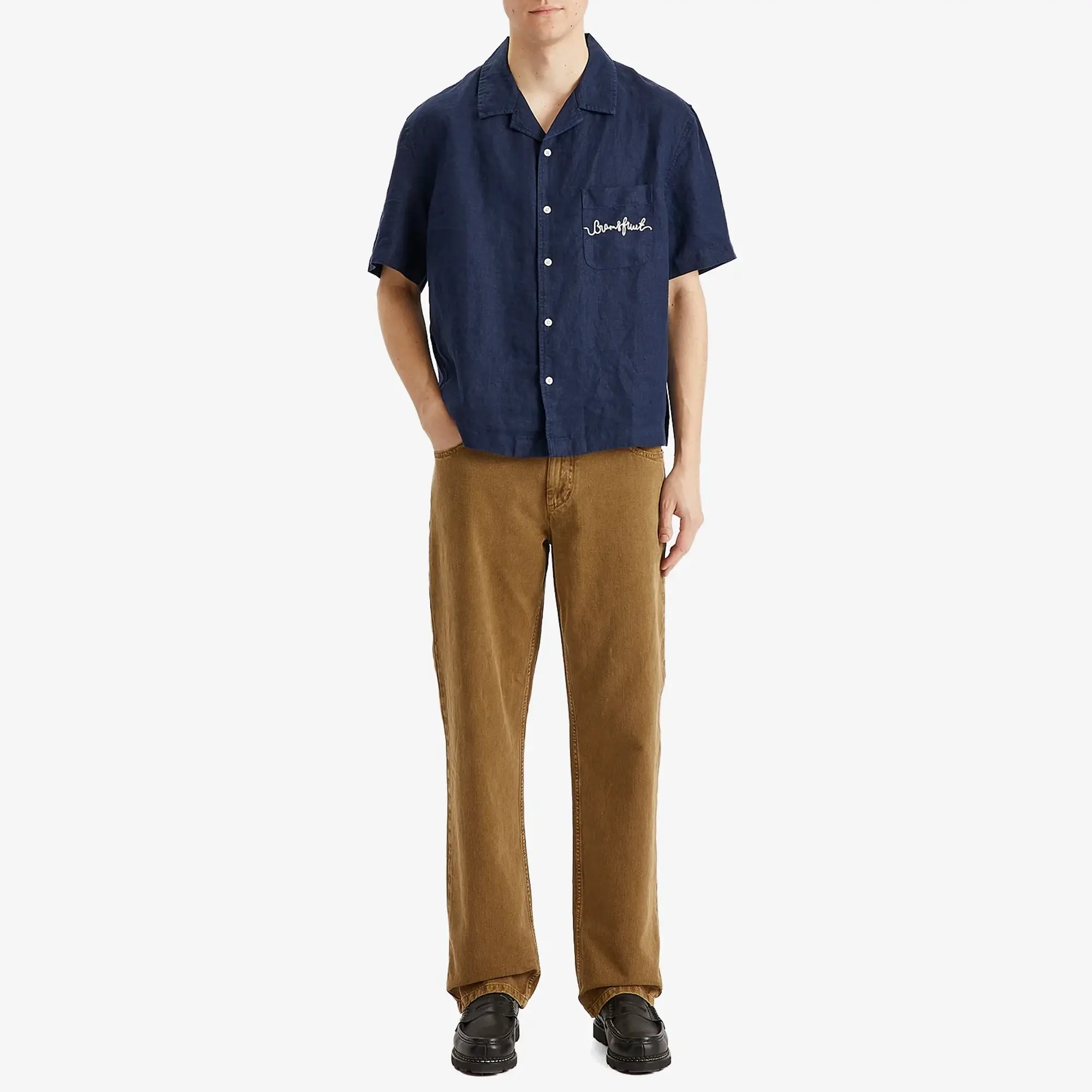 Bram's Fruit Men's Gold Lemon Linen Vacation Shirt Navy