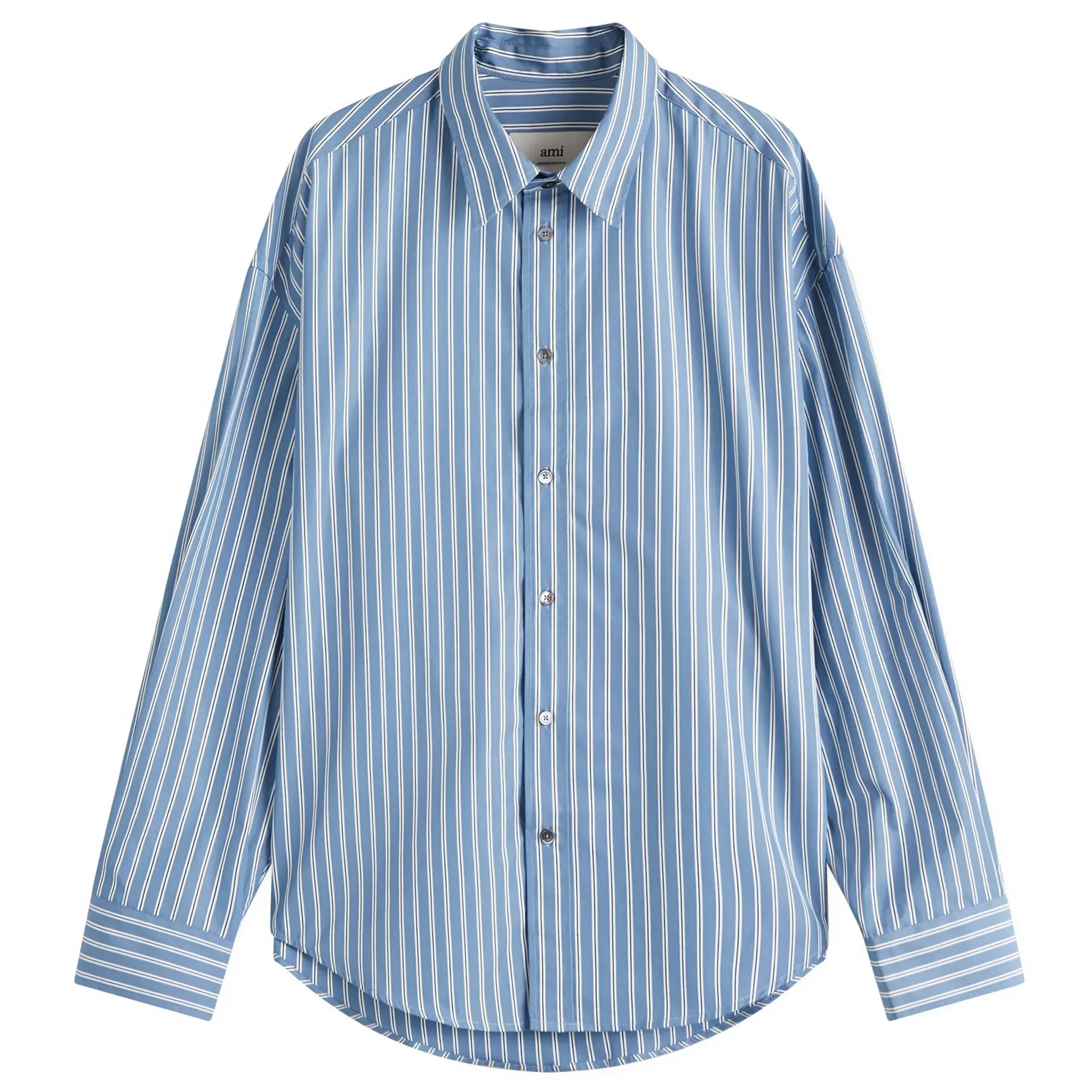 AMI Paris Men's Boxy Fit Stripe Shirt Blue Note/White/Navy