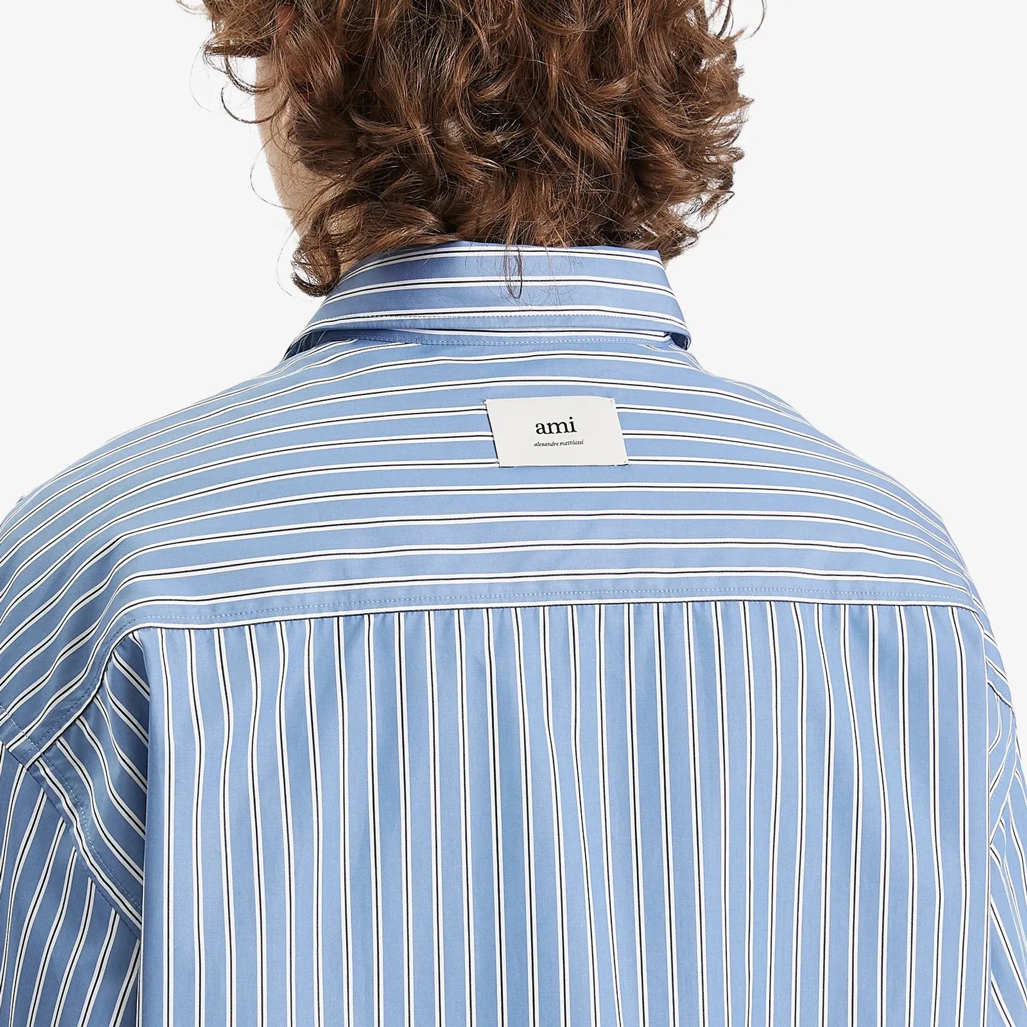 AMI Paris Men's Boxy Fit Stripe Shirt Blue Note/White/Navy