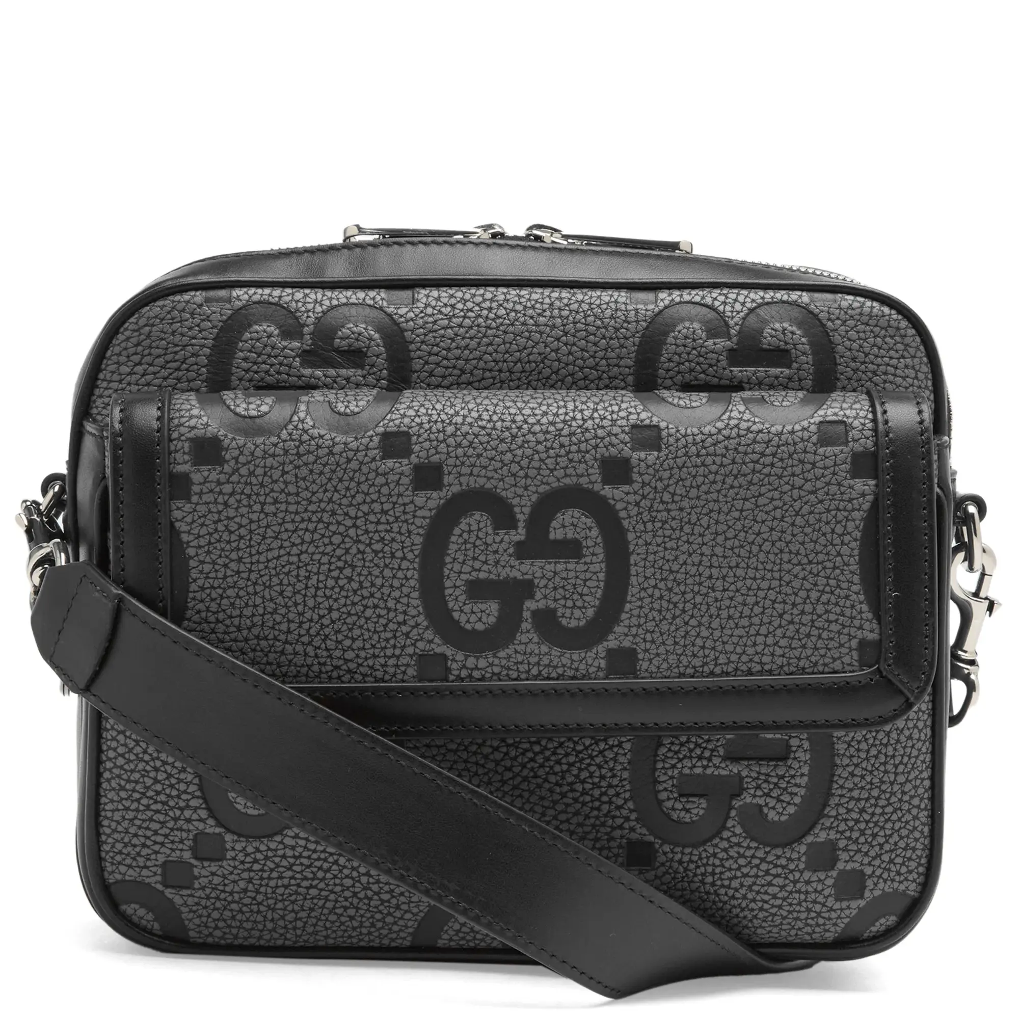Gucci Men's GG Jumbo Leather Crossbody Bag Black