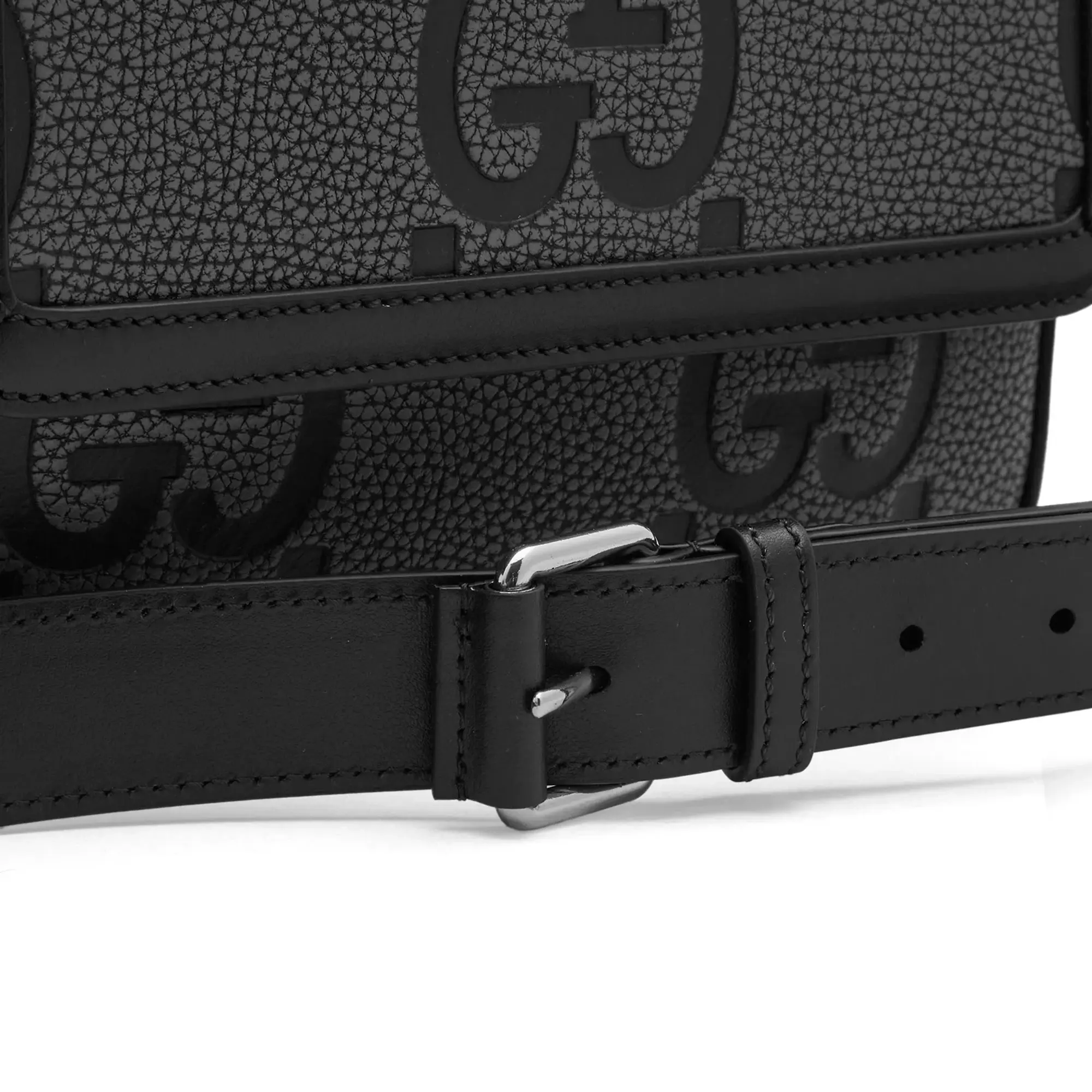 Gucci Men's GG Jumbo Leather Crossbody Bag Black