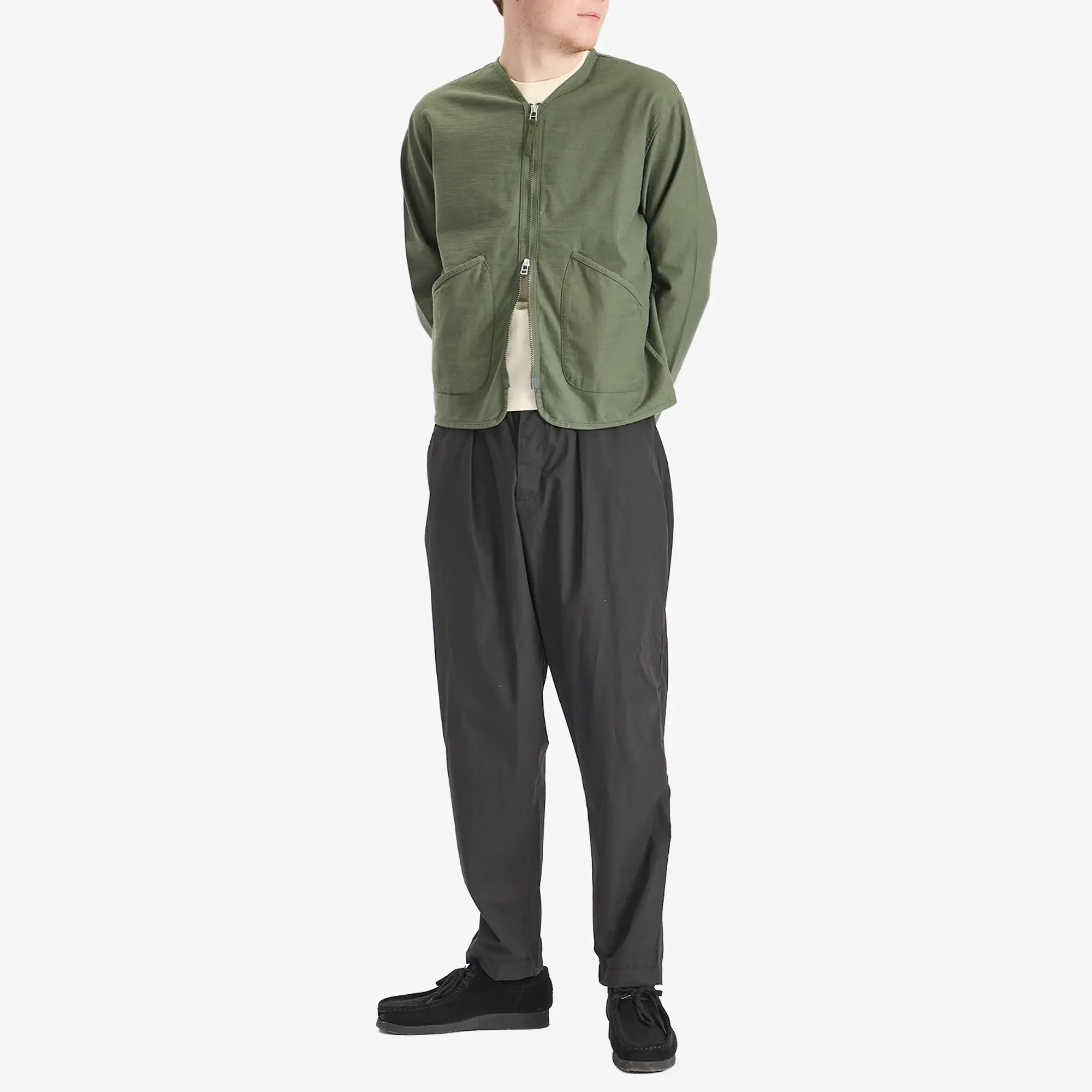 Universal Works Men's Slub Sateen Zip Liner Jacket Olive