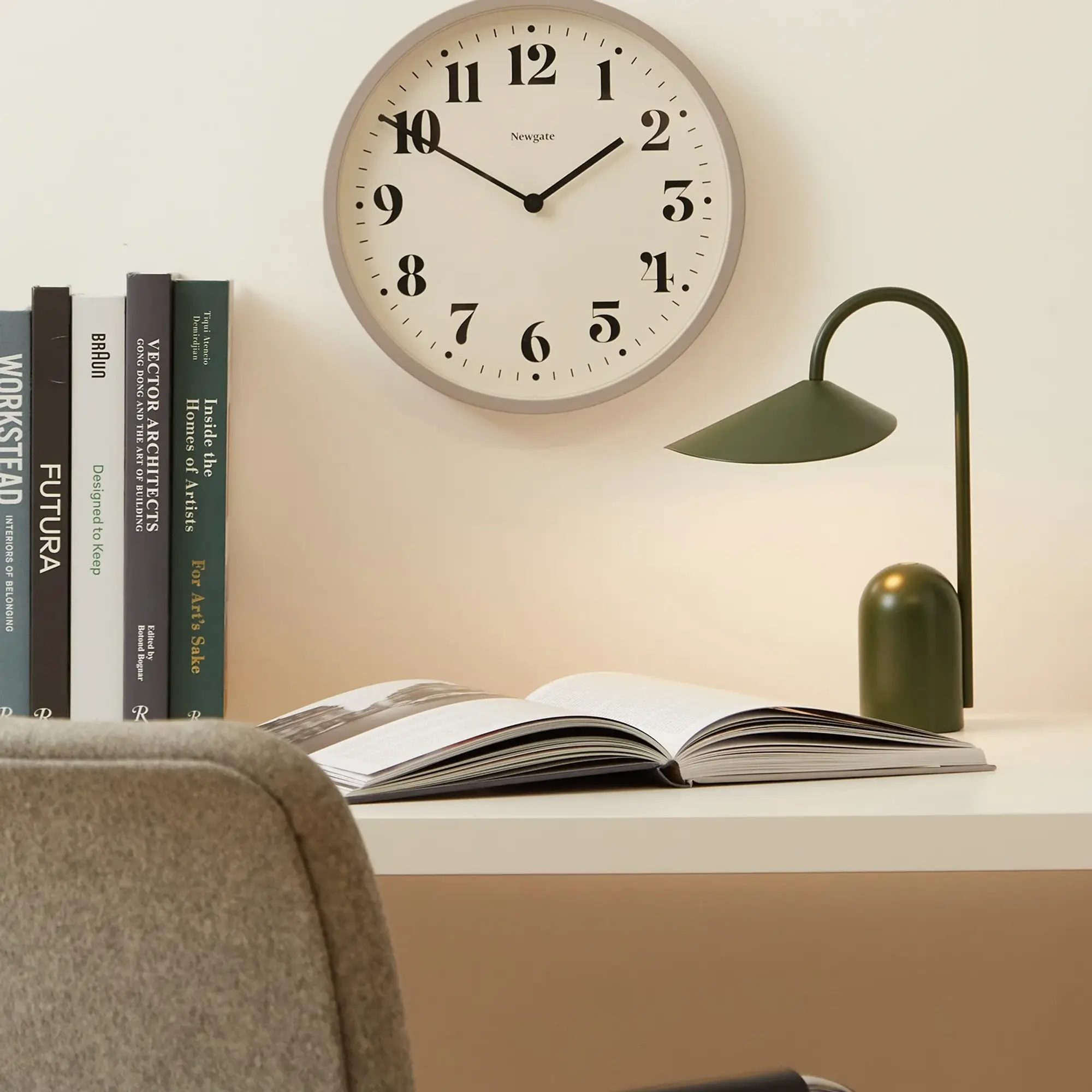 Newgate Clocks Number Four Theatre Wall Clock Stone Grey