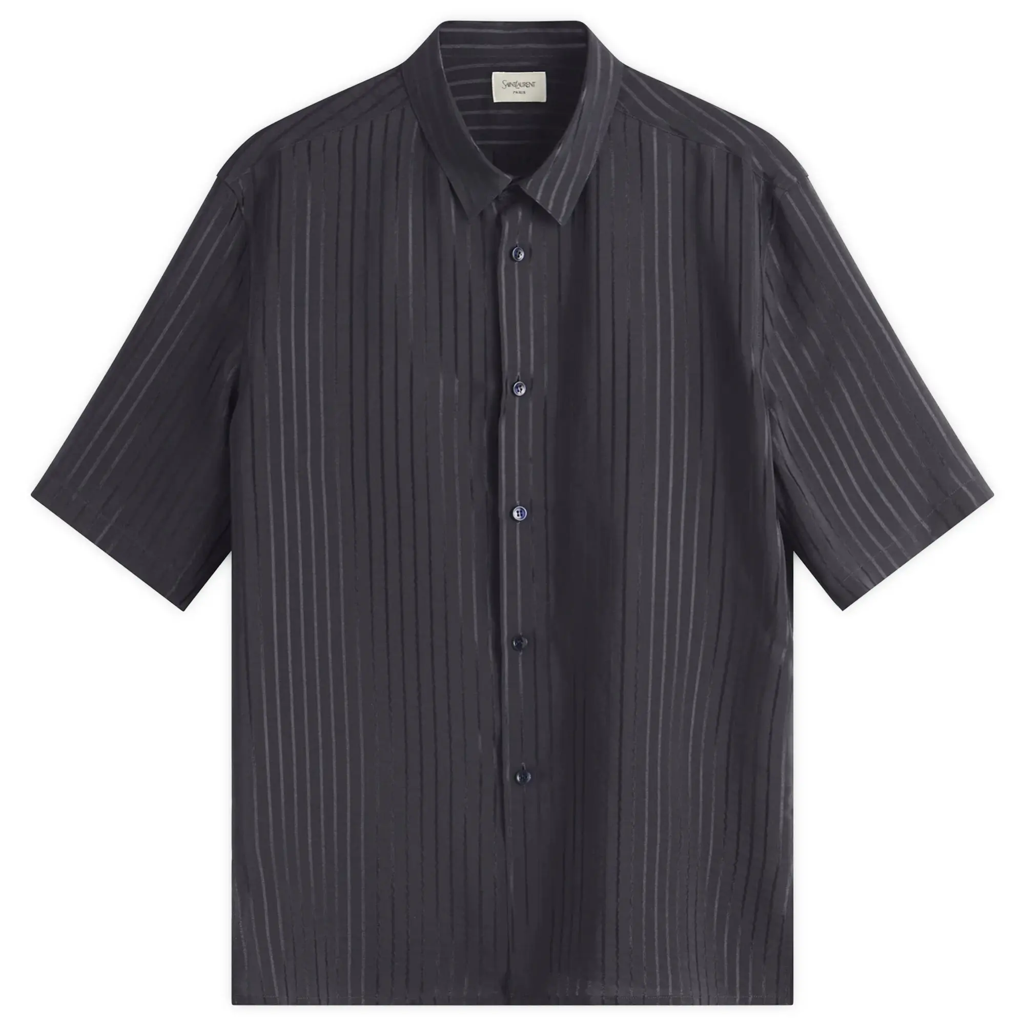 Saint Laurent Men's Tonal Stripe Short Sleeve Shirt Bleu Nuit
